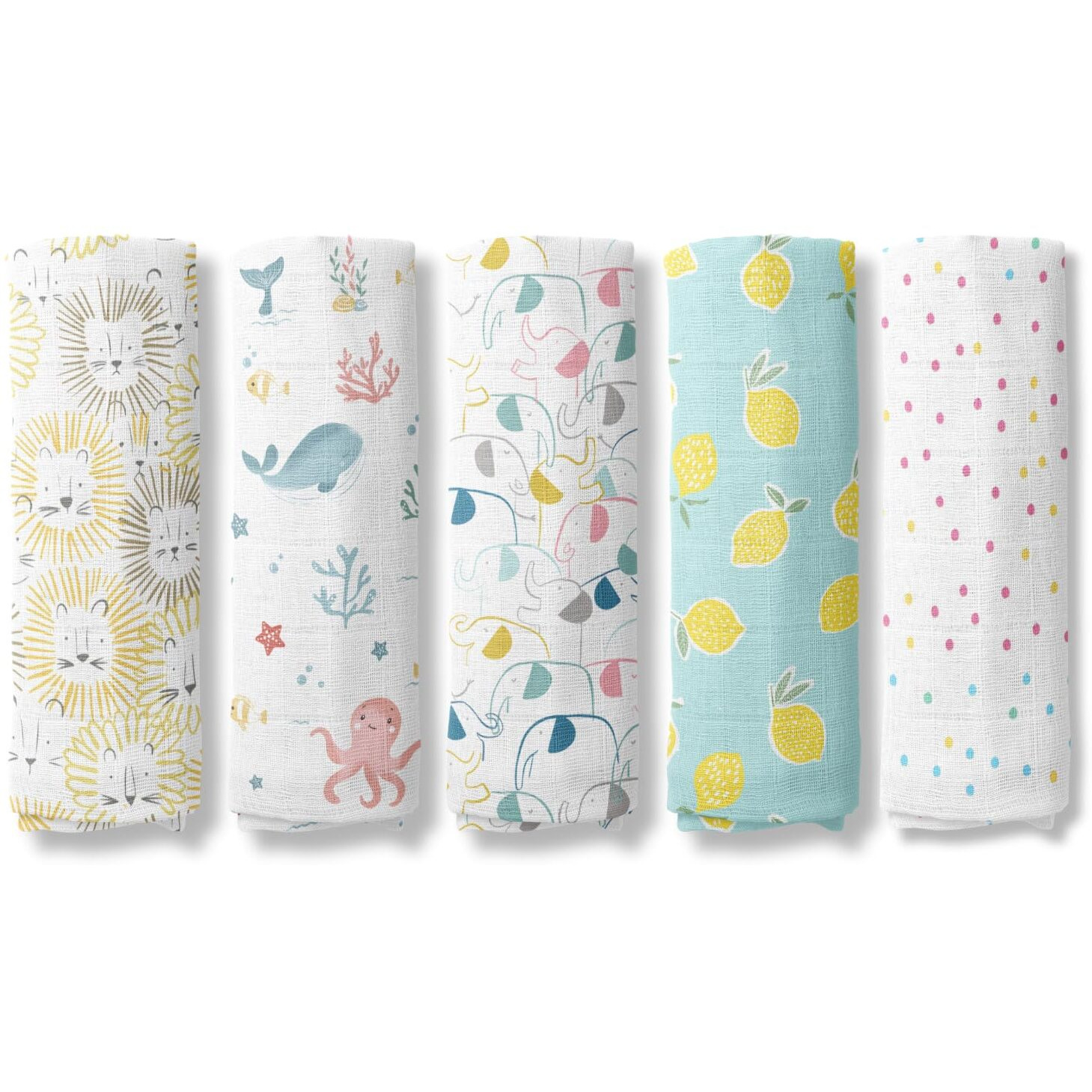 Haus And Kinder 100% Cotton Muslin Swaddles Wrap For Newborn Baby - Soft Swaddle Cloth For New Born, Muslin Baby Swaddle Wrap For New Born, New Born Swaddle, 100X100 Cm, Pack Of 5, (Adorable Design)
