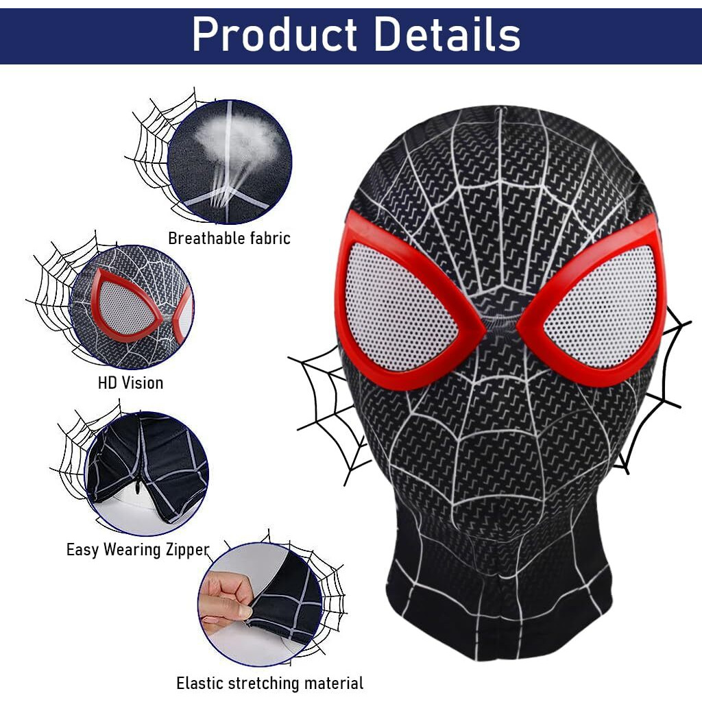 Fancyku 3D Spider-Man Mask, Spiderman Masks Spider Man Cosplay Costumes Superhero Lenses, Superhero Costume Mask For Adult Kids, Role Play Superhero Masks For Halloween Masquerade Cosplay (Black)