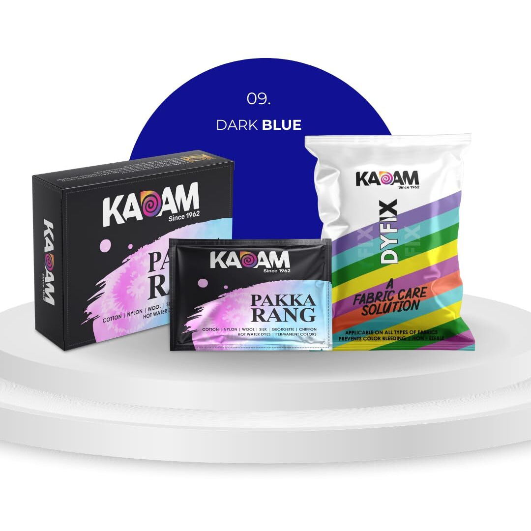 Kadam Pakka Rang Fabric Dye For Clothes Permanent, Fabric Colour Dye Clothes, Cloth Dye Powder, Fabric Dye Clothes, 5 Sachets Of Shade 09 Dark Blue Colour&5 Sachets Of Dyfix Color Fixer