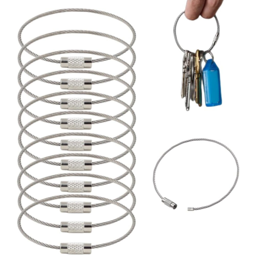 Astonandia Chainsteel Wire Strong Toughness Cable Key Chain Stainless Steel Keychains Wire Keychains(10Pcs,15Cm*1.5Mm), Silver