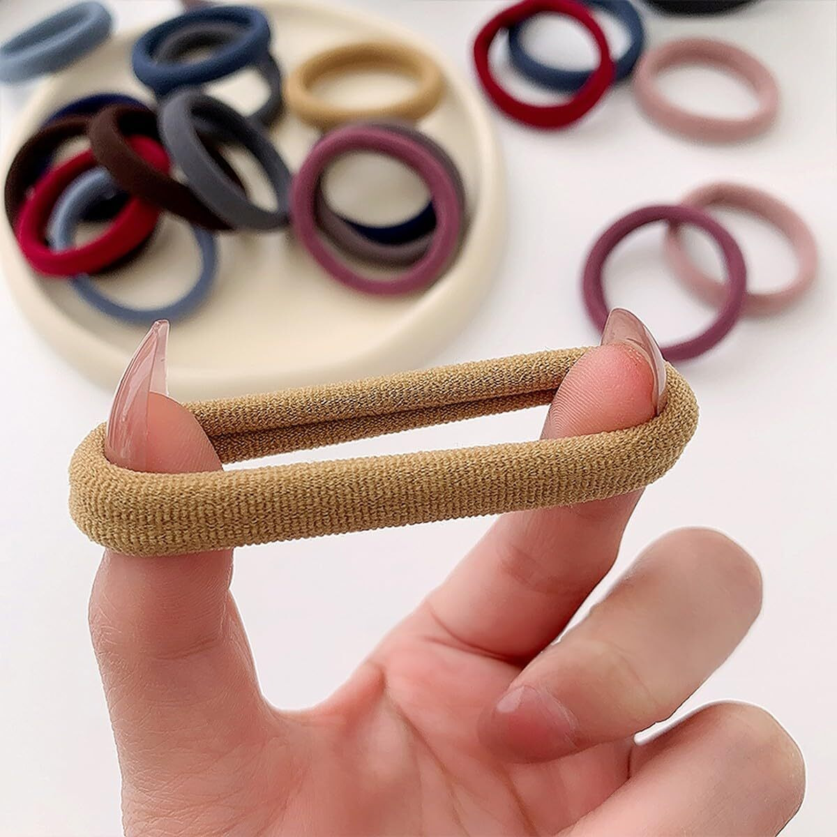 Wolpin Hair Rubber Bands For Women With Storage Box (Pack Of 20 Pcs) Seamless Cotton Hair Bands, Colorful Hair Ties Ponytail Holders Hair Accessories
