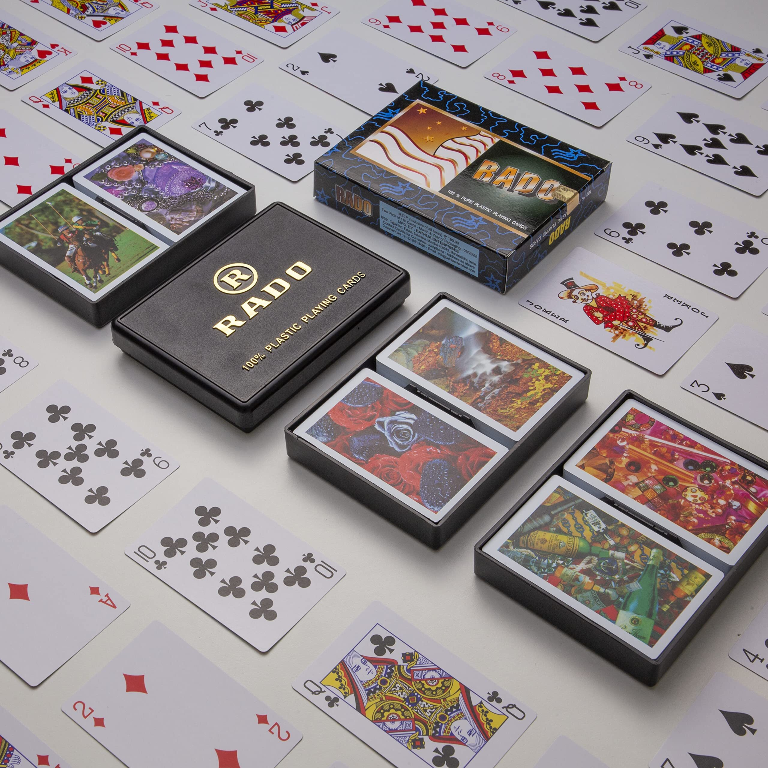 Rado Switzerland Premium Plastic Playing Cards (Pack Of 12) - 6 Sets Of Twin Packs, Bridge Size, Multicolor Cards Packed In A Two Piece Container, Cards For All Ages Used For Card Games, Poker&Rummy