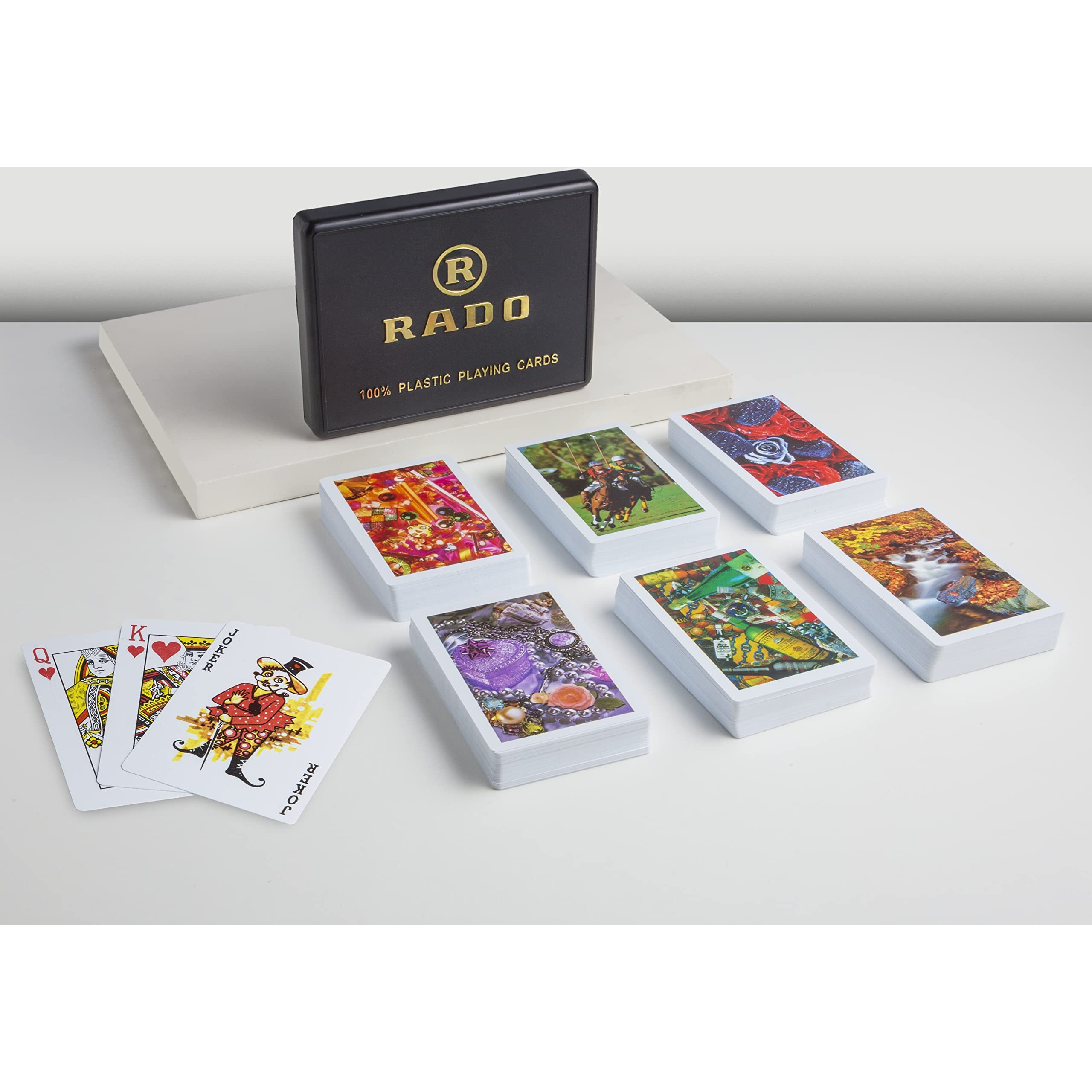 Rado Switzerland Premium Plastic Playing Cards (Pack Of 12) - 6 Sets Of Twin Packs, Bridge Size, Multicolor Cards Packed In A Two Piece Container, Cards For All Ages Used For Card Games, Poker&Rummy
