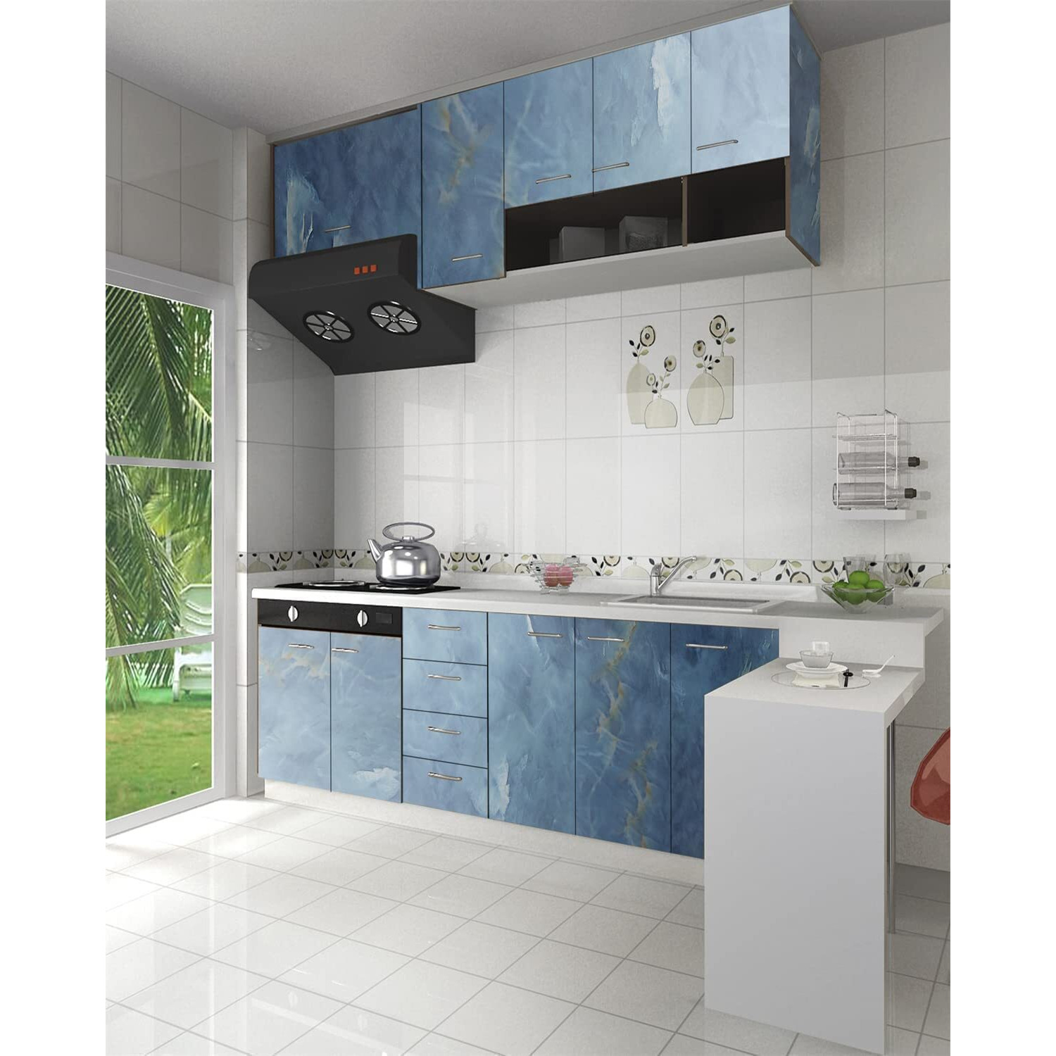 Nareval Blue Marble Wallpaper For Marble Vinyl Wallpaper Renovation Sticker Furniture Decorative Film Waterproof Wall Stickers For Kitchen Backsplash Home Decorative For Walls Rolls Kitchen Marble Wallpaper Waterproof Marble Peel And Stick Wallpaper ( Size 60*200 Cm) (Blue Marble J3)