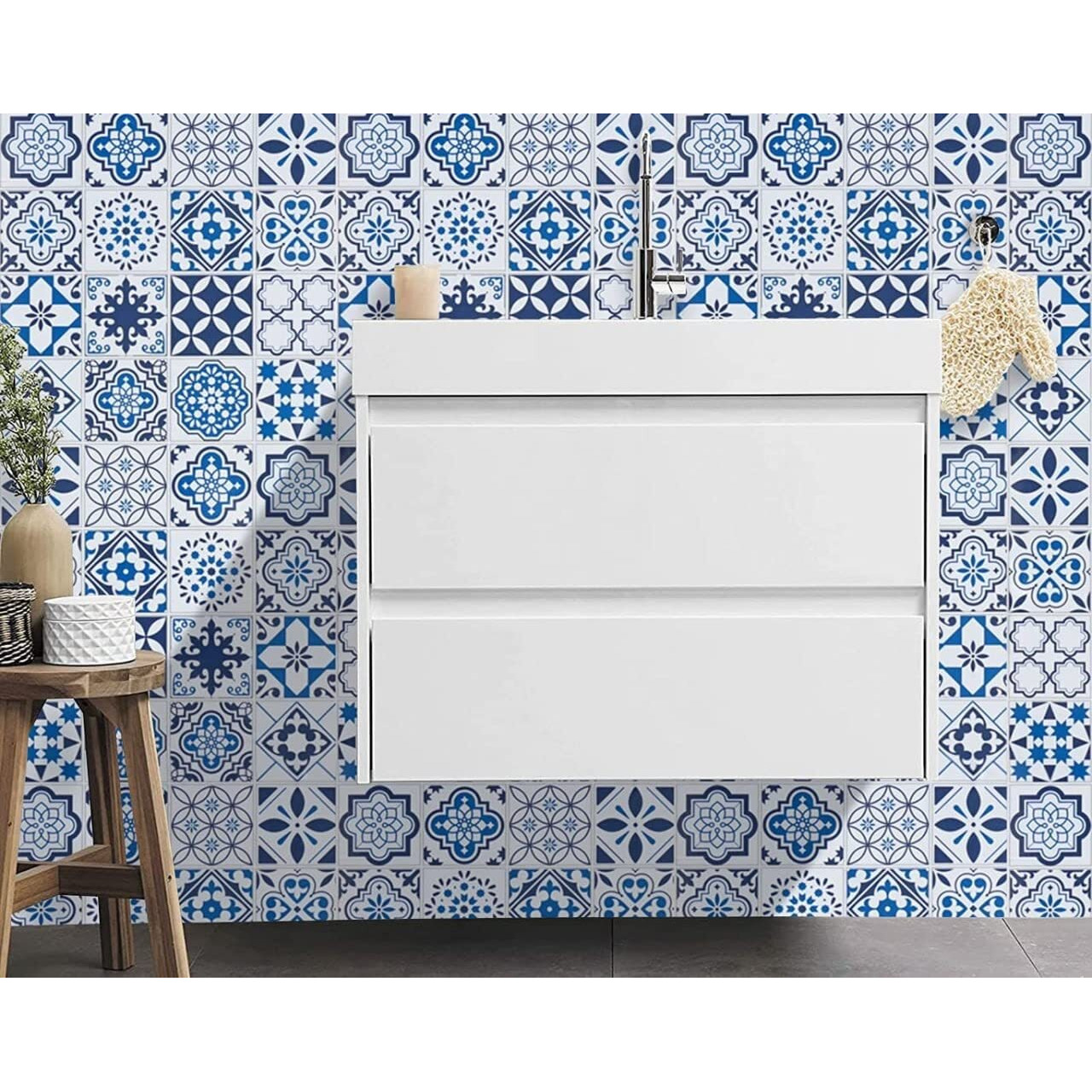 Nareval Kitchen Wallpaper Self Adhesive Wallpaper Wallpaper For Kitchen Furniture Wallpaper Waterproof Kitchen Backsplash Wallpaper Stickers (Size 60 * 200 Cm) (Blue Floral J4)