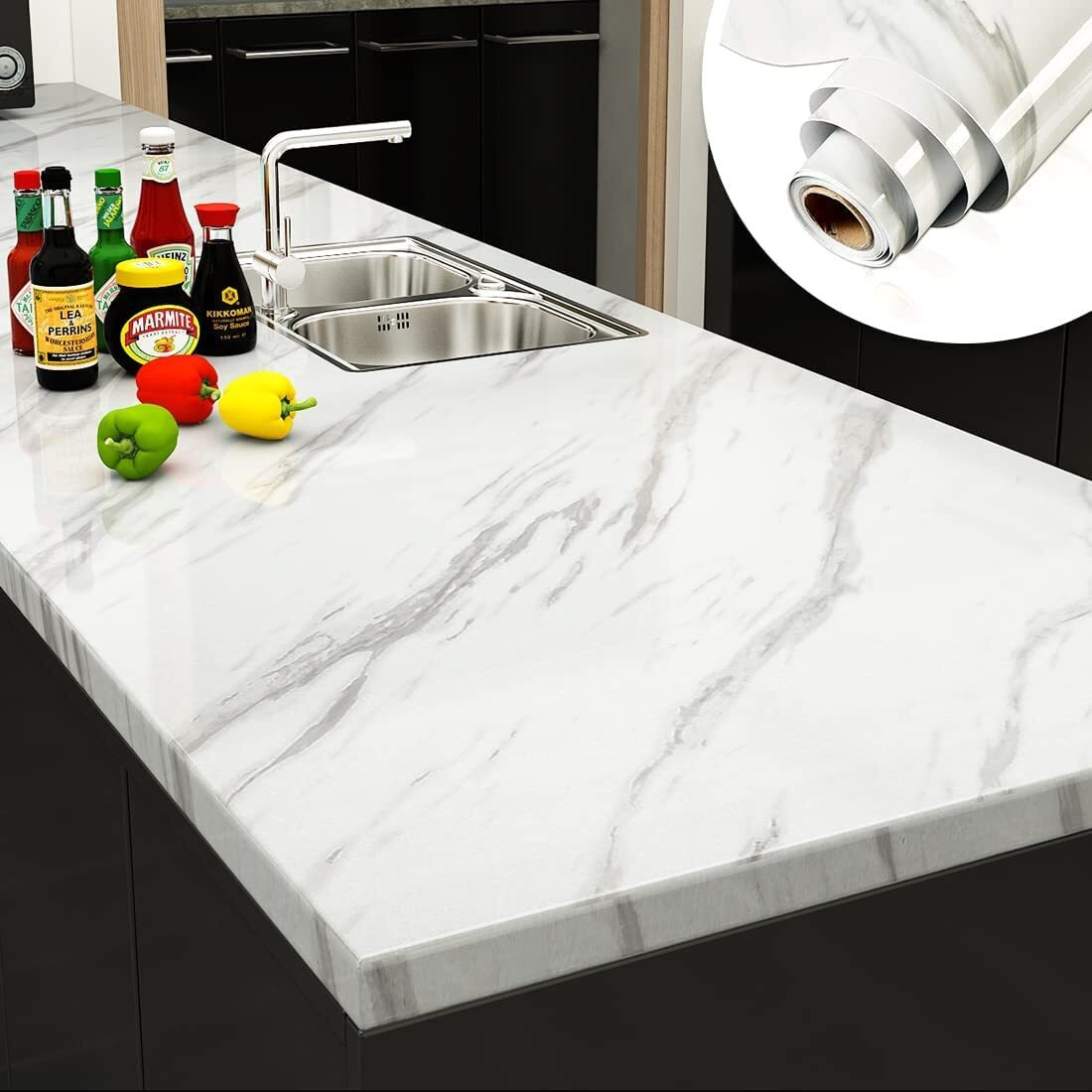 Nareval White Marble Wallpaper Kitchen Wallpaper Cabinets Almirah, Tabletop Sticker Plastic Table Wooden Table Self Adhesive Wallpaper Pvc Diy Self Adhesive Sticker(Size 60*200 Cm) (White Marble J4)