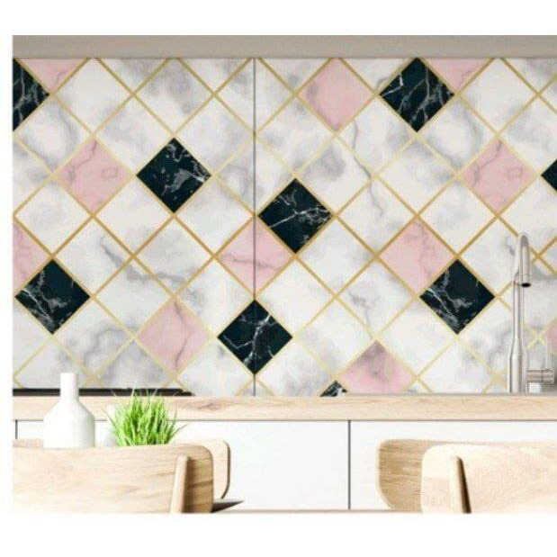 Nareval Pink And Wallpaper Kite Marble Pattern Kitchen Anti-Oil Stickers Wallpaper Self Adhesive Kitchen Waterproof Oil-Proof Aluminum Pink & Black (Size 60 * 200 Cm) (Pink And Black J2)