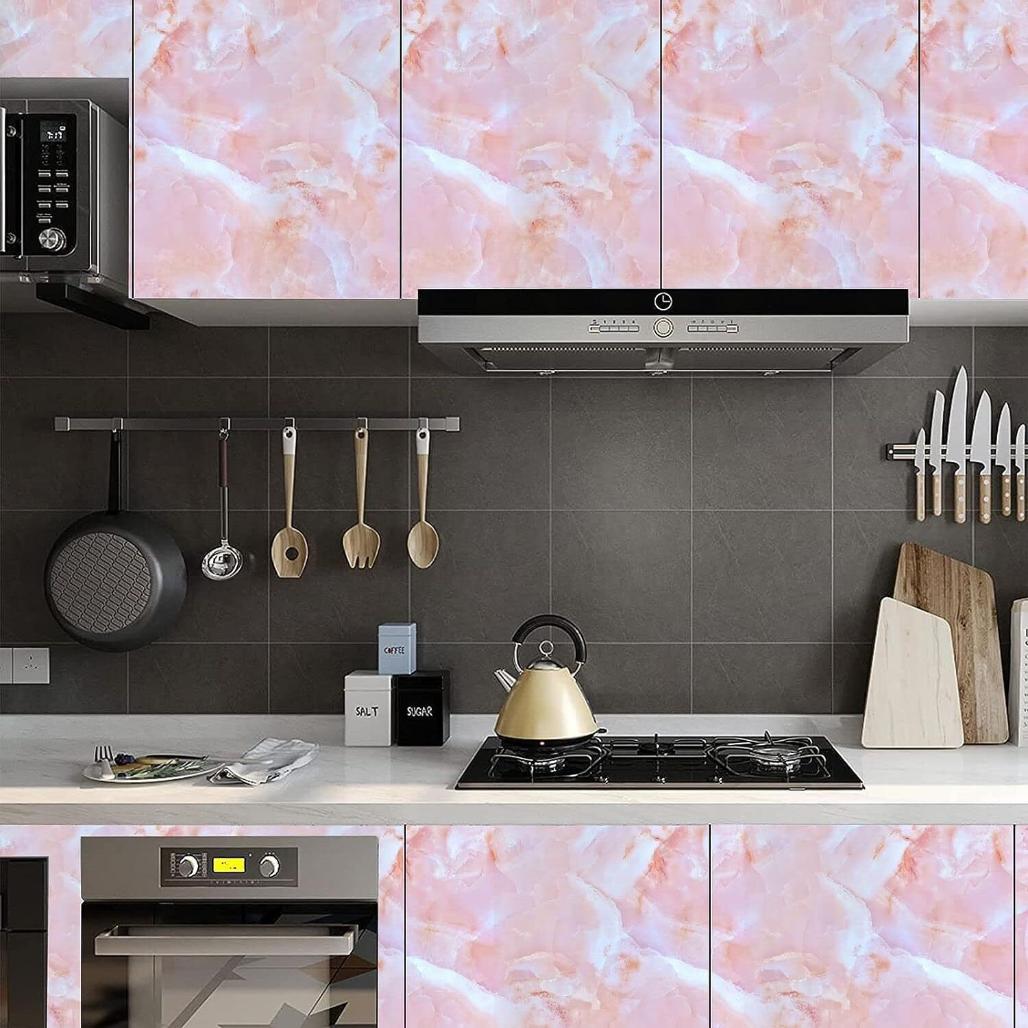Nareval Pink Marble Wallpapr Wallpaper For Kitchen Kitchen Wallpaper Oil Proof Waterproof Furniture Kitchen Wallpaper Pink Color Wallpaper Self Adhesive Wallpaper Marble Wallpaper ( Size 60*200 Cm) (Pink Marble J2)