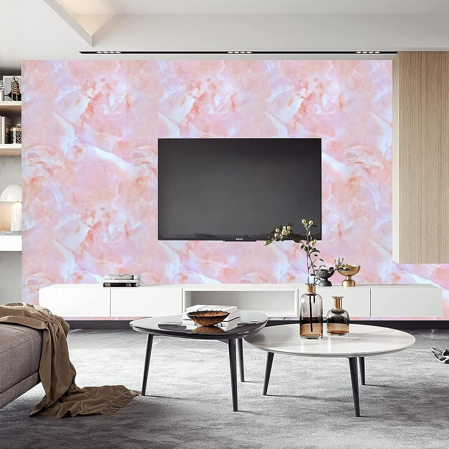 Nareval Pink Marble Wallpapr Wallpaper For Kitchen Kitchen Wallpaper Oil Proof Waterproof Furniture Kitchen Wallpaper Pink Color Wallpaper Self Adhesive Wallpaper Marble Wallpaper ( Size 60*200 Cm) (Pink Marble J2)