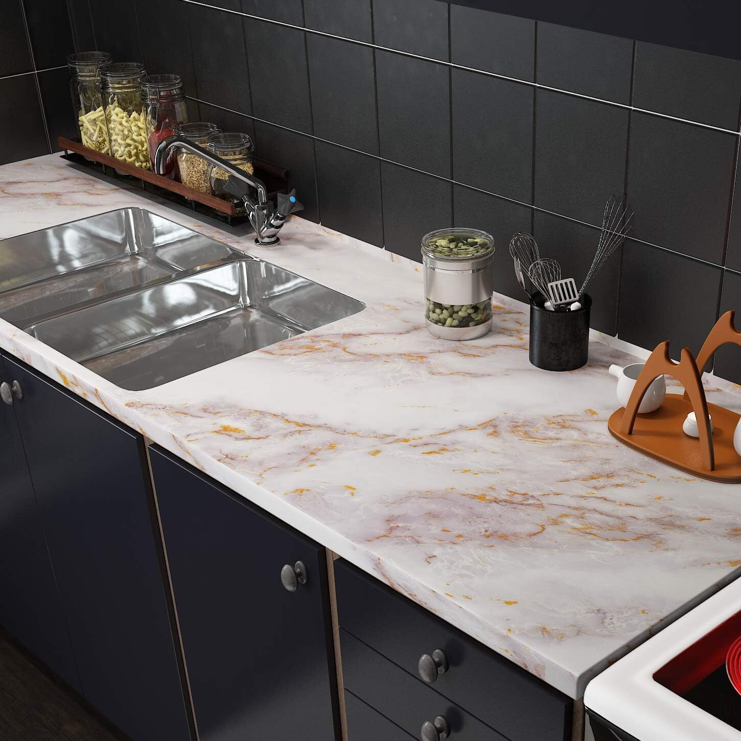 Nareval White Gold Wallpaper Marble Wallpaper For Walls Self Adhesive Kitchen Sheet Roll Oil Proof & Waterproof Wall Stickers Kitchen Wallpaper (Size 60 * 200 Cm) (White Gold J3)