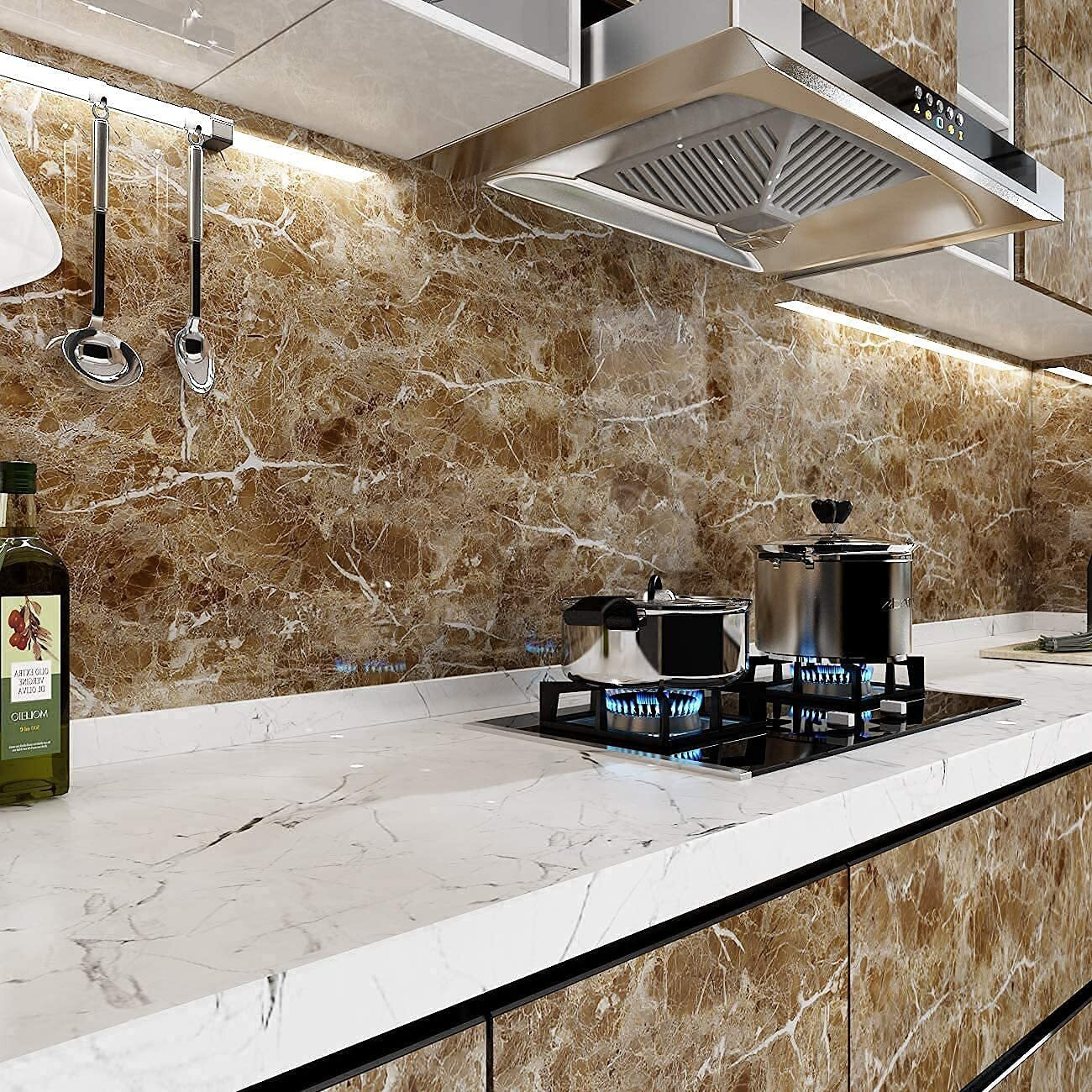 Nareval Brown Wallpaper For Furniture Kitchen Wallpaper Heat Proof Oil Proof Waterproof Wallpaper For Kitchen Self Adhesive Paper For Countertops Furniture Renovated Wallpaper Shelf Paper Marble Effect ( Size 60*200 Cm) (Light Coffee J2)