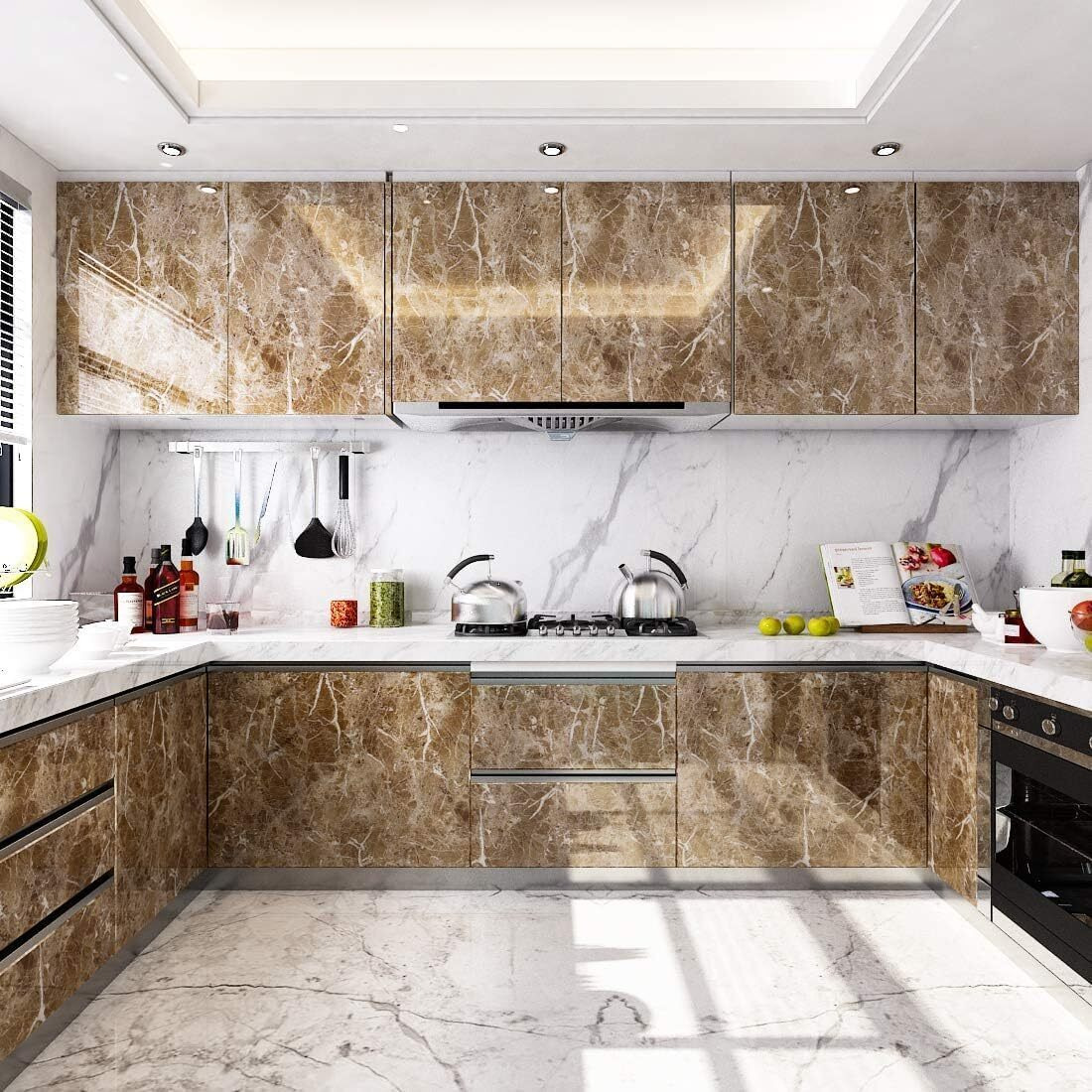 Nareval Marble Wallpaper For Kitchen Wallpaper Oil Proof Waterproof Furniture Kitchen Wallpaper Self Adhesive Wallpaper Marble Wallpaper Kitchen Waterproof Wallpaper(Size 60 * 200 Cm) (Peanut J 1)