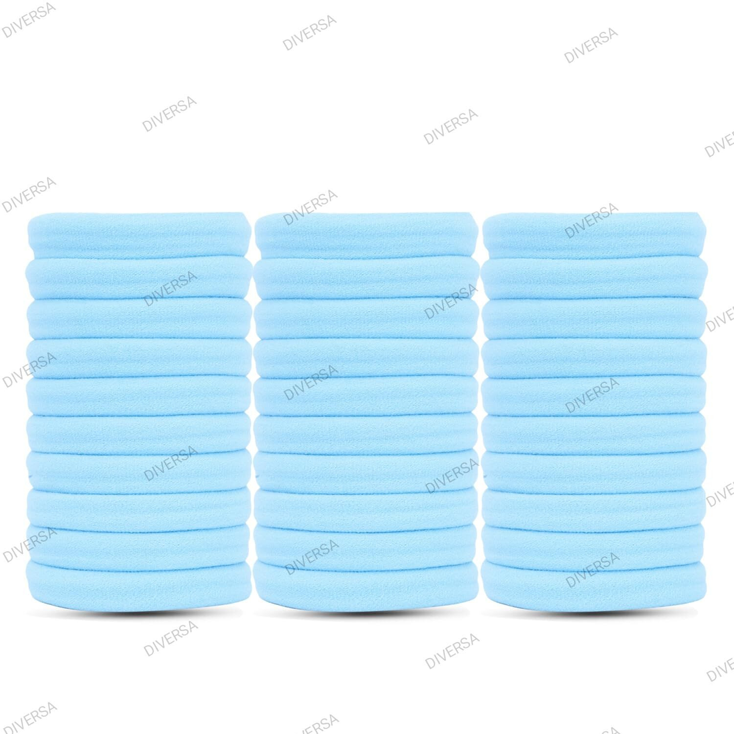 Diversa Seamless Thick Cotton Hair Rubber Bands Durable Elastic Cotton Ties Strechable Ponytail Holders Hair Accessories For Women & Girls (Skyblue, Pack Of 30 Ps)