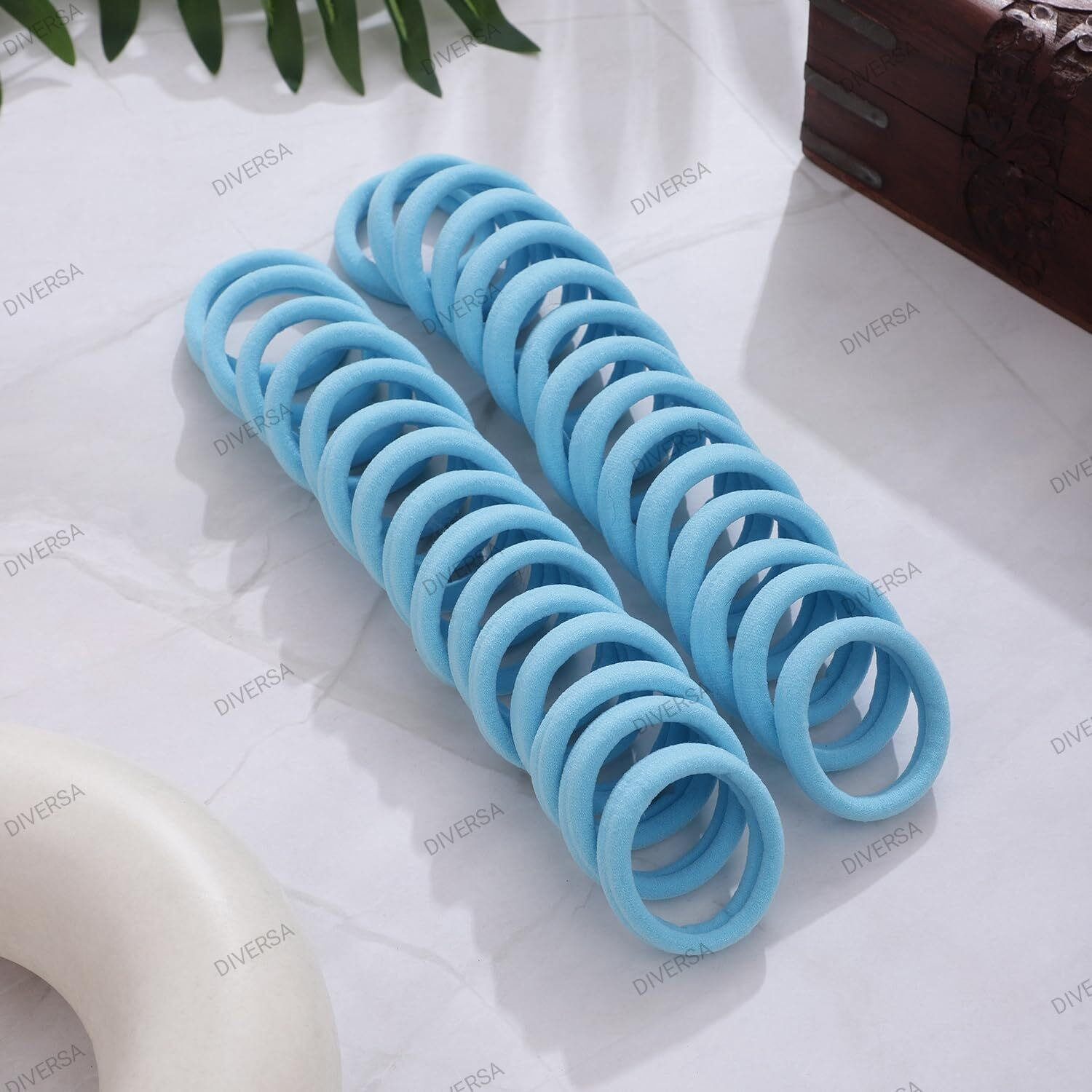 Diversa Seamless Thick Cotton Hair Rubber Bands Durable Elastic Cotton Ties Strechable Ponytail Holders Hair Accessories For Women & Girls (Skyblue, Pack Of 30 Ps)
