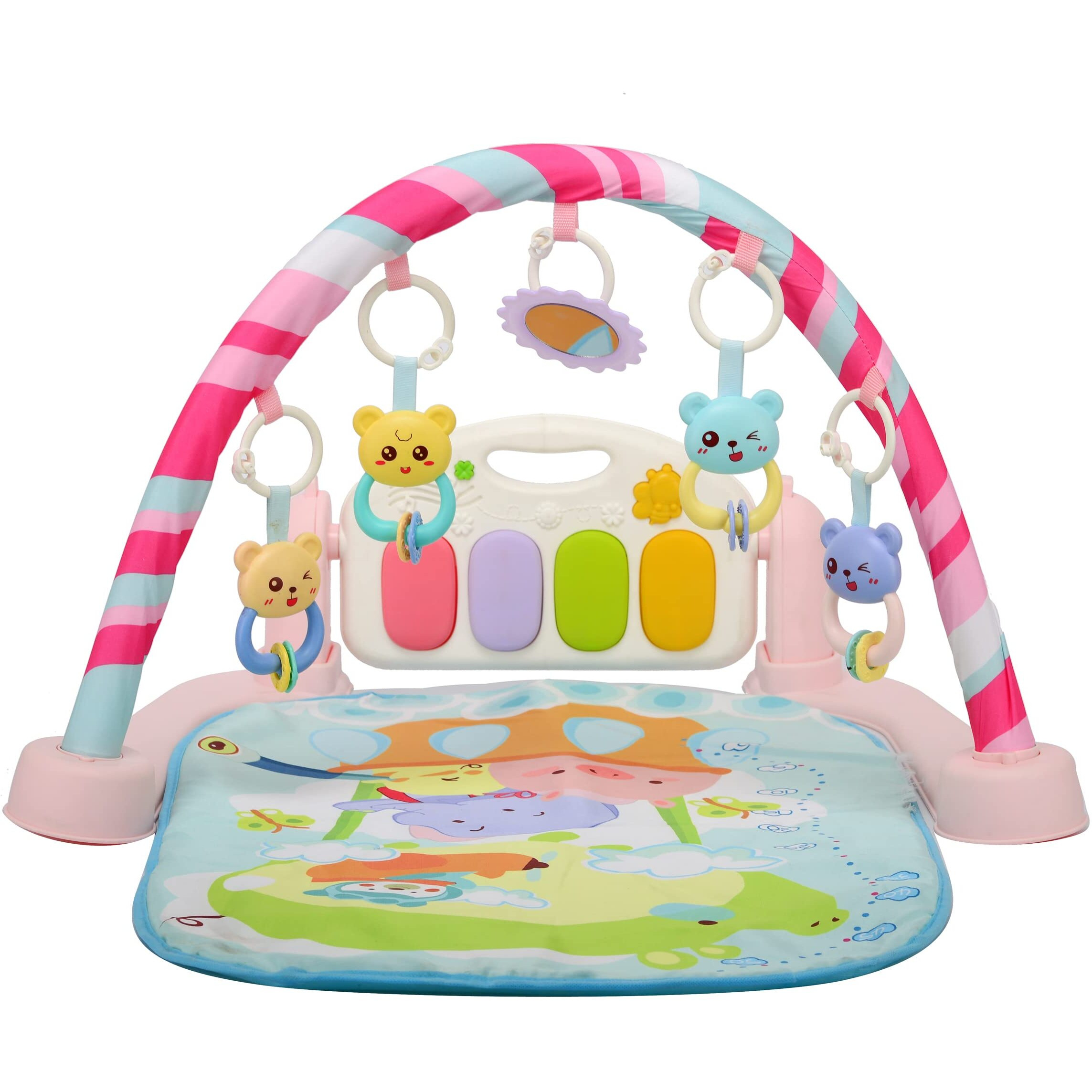 Lezomzy 5 In 1 Indian Musical Keyboard Mat Piano Gym Mat Gym & Fitness Rack,Pack Of 1 Set With Animal Sound Effect And Music Mode, Multi-Function Abs High Grade Plastic (Pink)