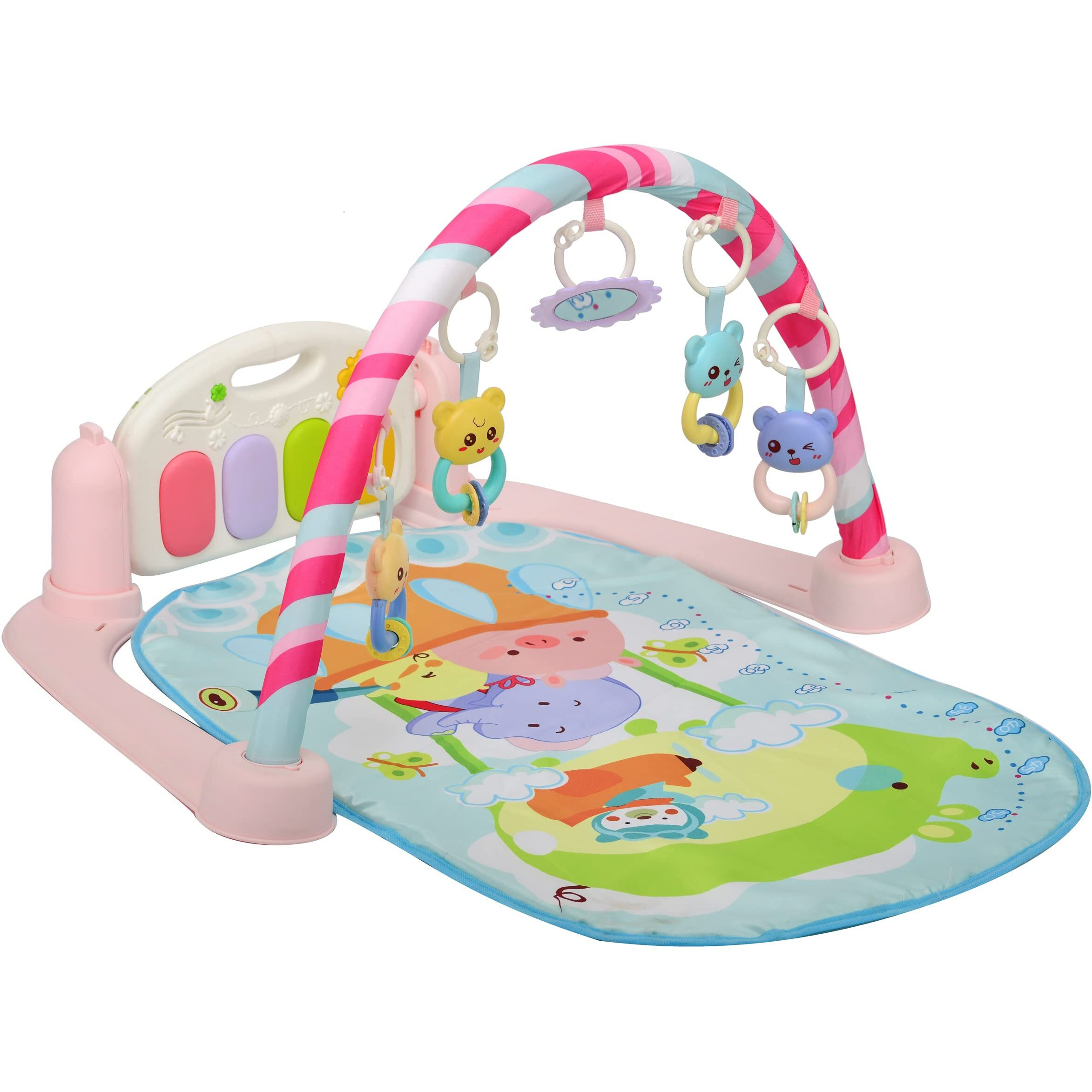 Lezomzy 5 In 1 Indian Musical Keyboard Mat Piano Gym Mat Gym & Fitness Rack,Pack Of 1 Set With Animal Sound Effect And Music Mode, Multi-Function Abs High Grade Plastic (Pink)