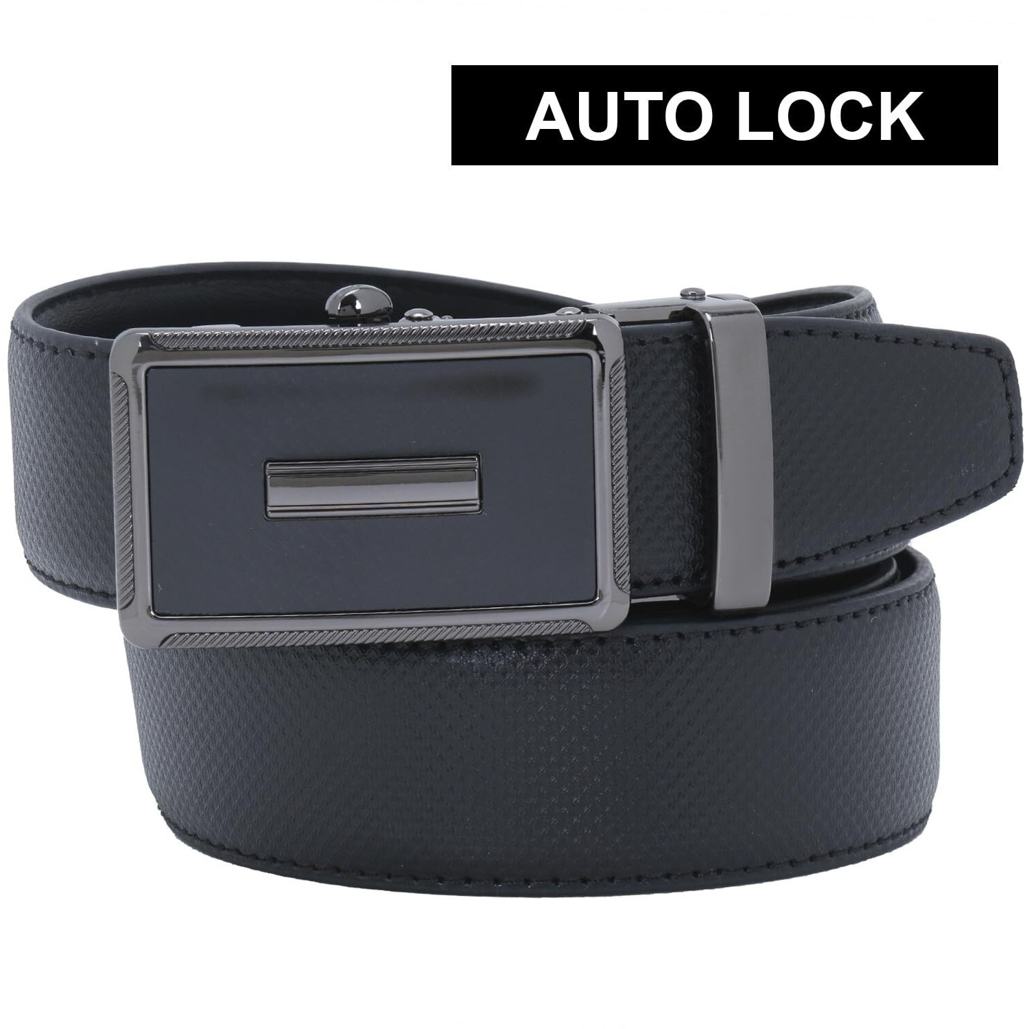 Labnoft Men's Pu Leather Auto Lock Belt (Black, Belt-003-Sg-Black-Xl)