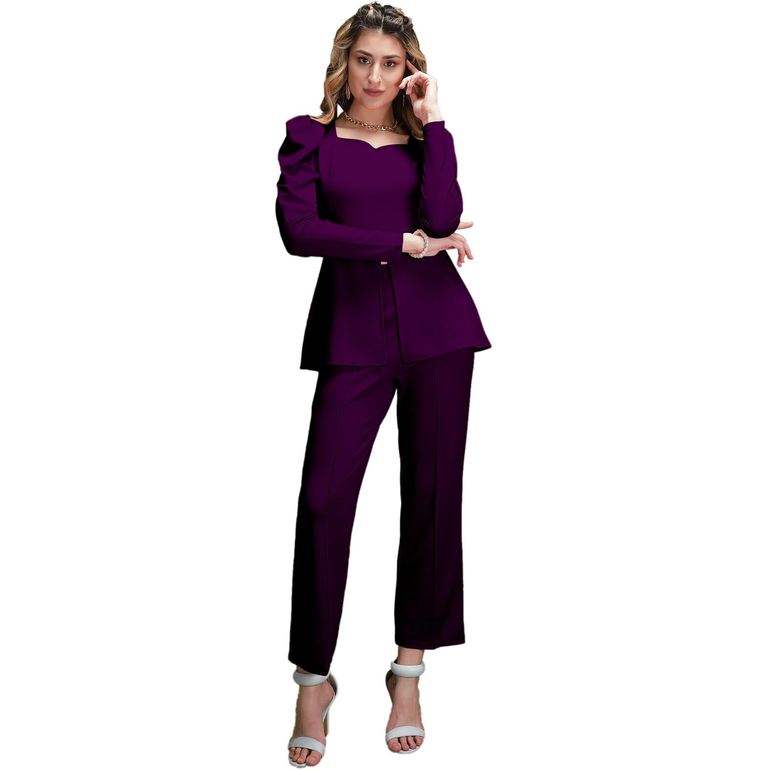 Siril Co Ord Set For Women | Co Ord Set For Women Stylish | 2 Piece Co-Ord Set | Travel Co Ord Set For Women | Office Wear Cord Set For Women (485Tk10677-S_Wine)