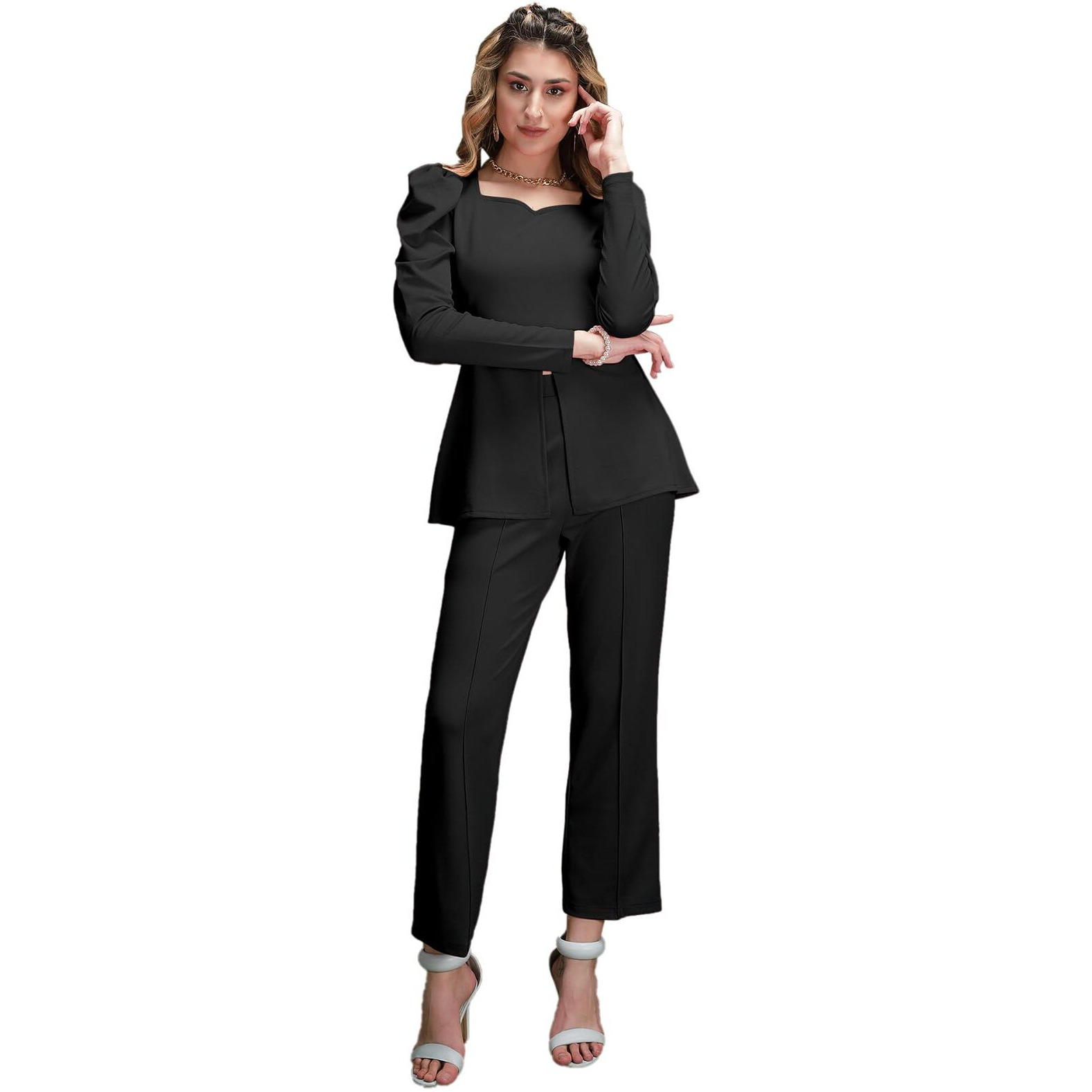 Siril Co Ord Set For Women | Co Ord Set For Women Stylish | 2 Piece Co-Ord Set | Travel Co Ord Set For Women | Office Wear Cord Set For Women (485Tk10676-S_Black)
