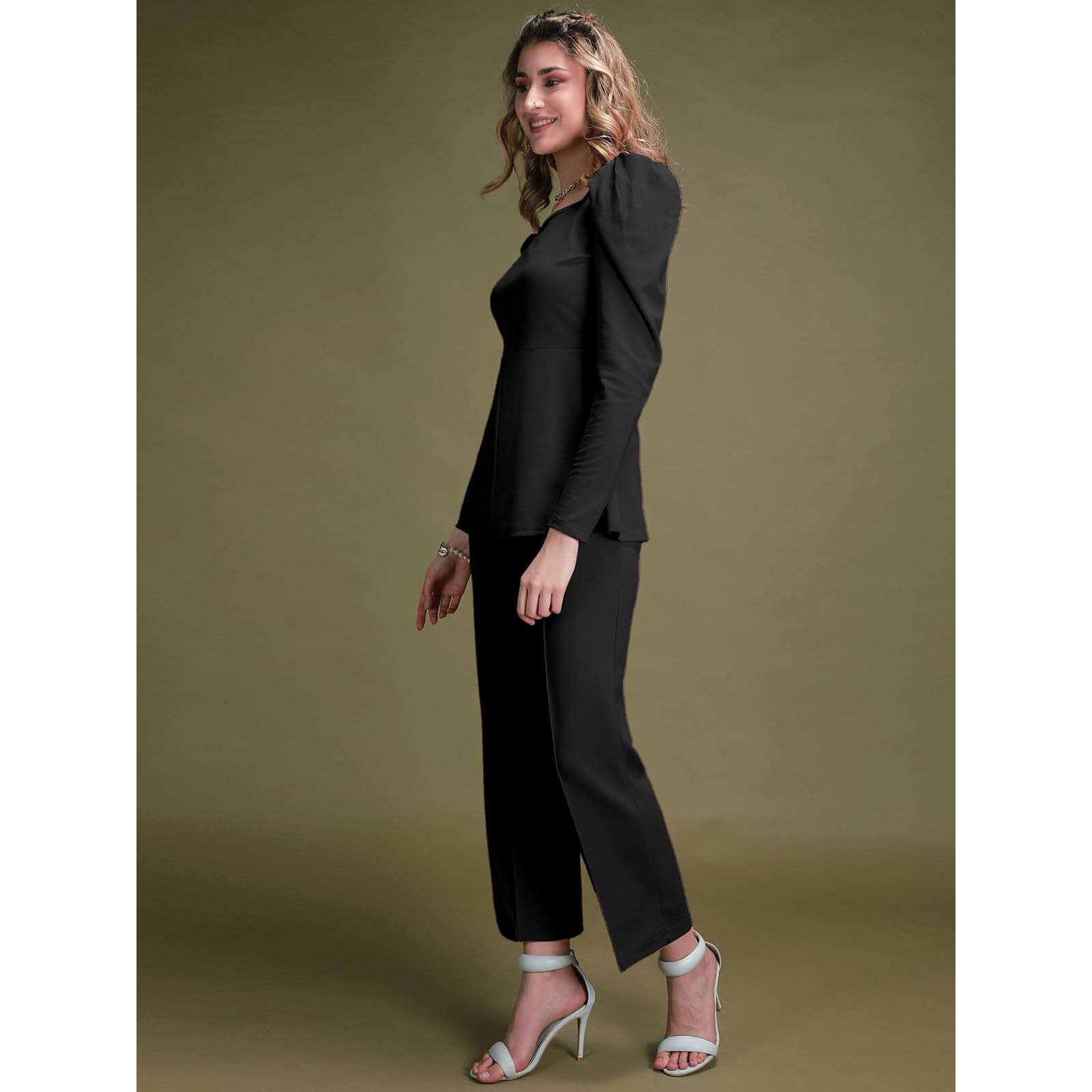 Siril Co Ord Set For Women | Co Ord Set For Women Stylish | 2 Piece Co-Ord Set | Travel Co Ord Set For Women | Office Wear Cord Set For Women (485Tk10676-Xl_Black)