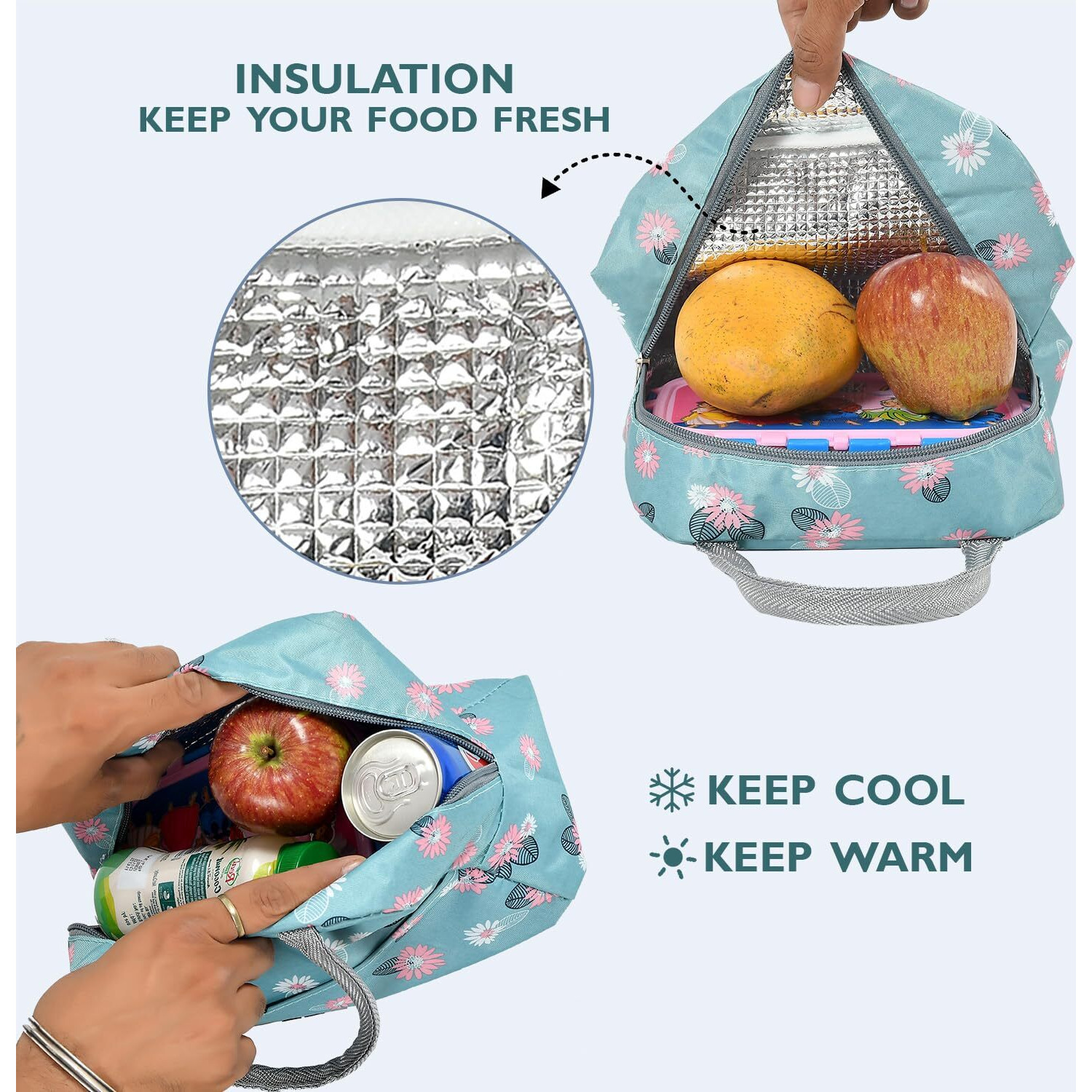 Yellow Weaves Insulated Travel Lunch/Tiffin/Storage Bag For Office, College & School Polyester, Regular Size (Greyish Blue), 0.5 Litres