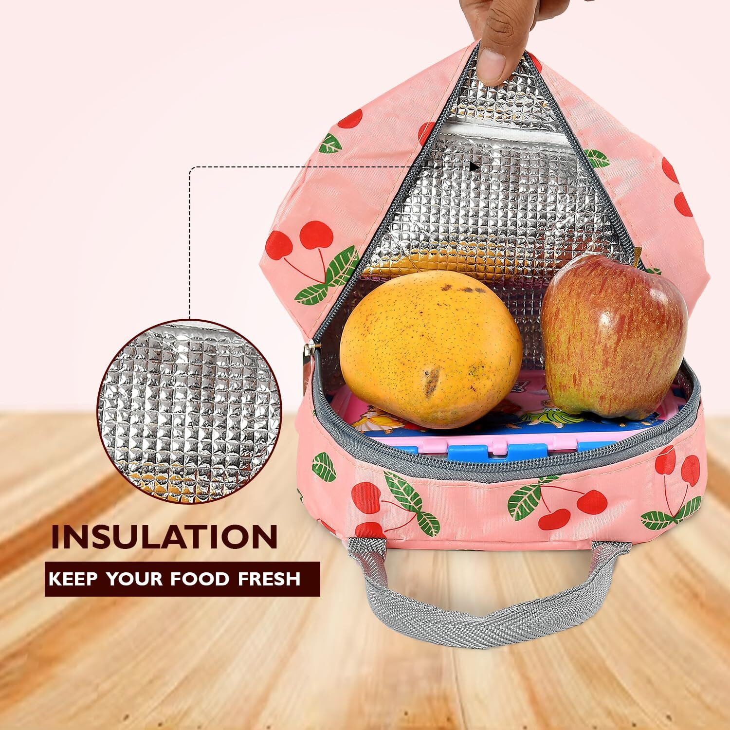 Yellow Weaves Insulated Travel Lunch/Tiffin/Storage Bag For Office, College & School Polyester, Regular Size (Pink), 0.5 Litres