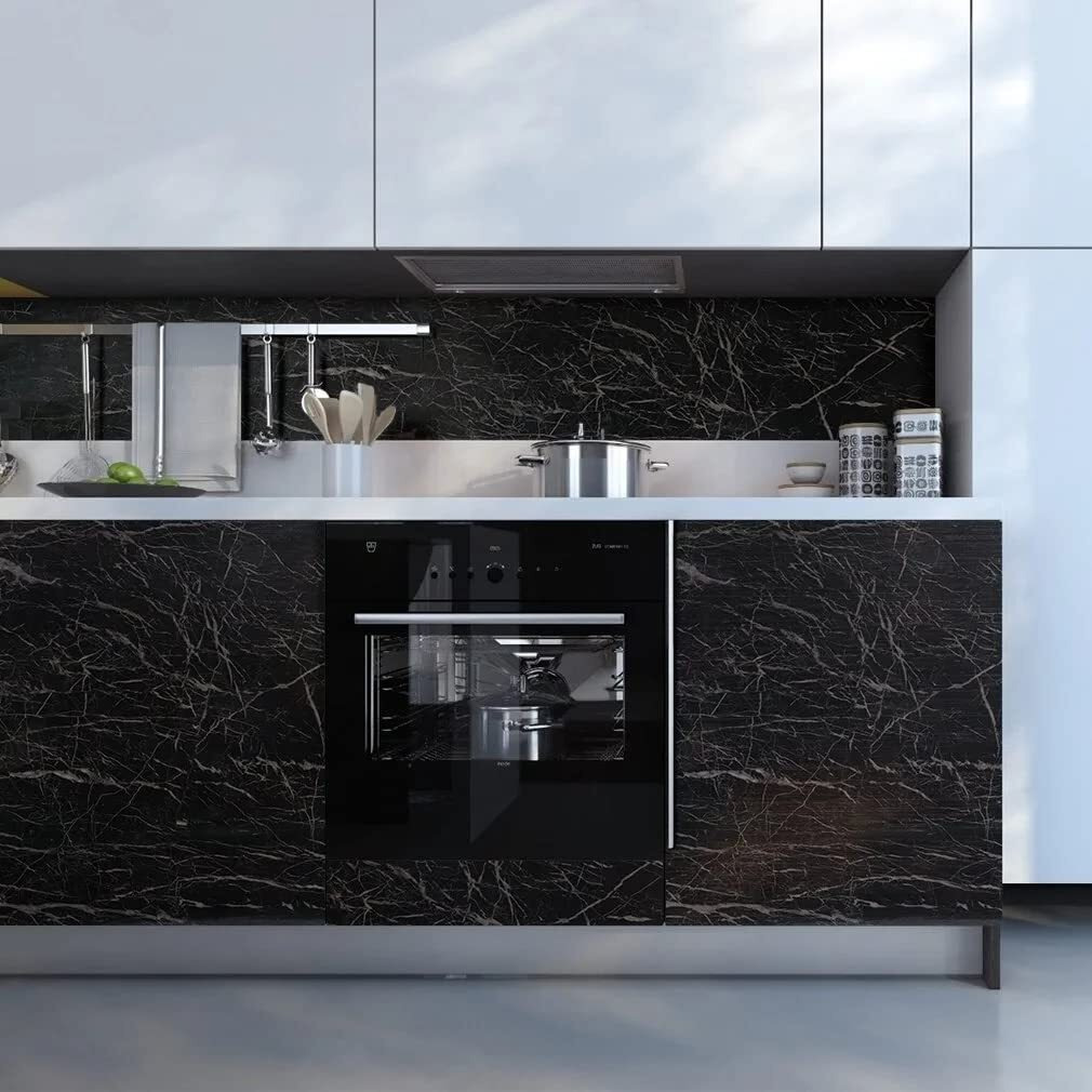 Nareval Marble Wllpaper Granite Waterproof Walpaper Self Adhesive Gloss Vinyl Film Decorative Self Adhesive Paper For Countertops Furniture Wallpaper Shelf Paper Marble Effect (Black Marble Y1)