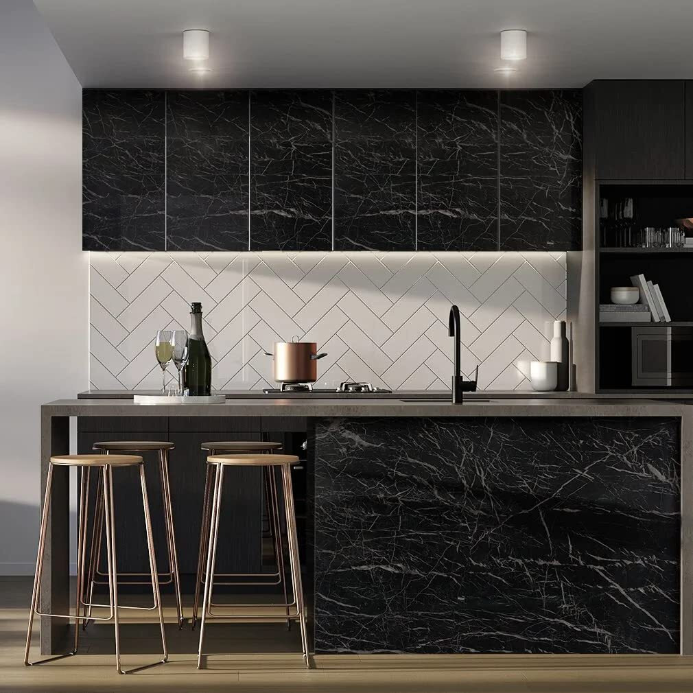 Nareval Marble Wllpaper Granite Waterproof Walpaper Self Adhesive Gloss Vinyl Film Decorative Self Adhesive Paper For Countertops Furniture Wallpaper Shelf Paper Marble Effect (Black Marble Y1)