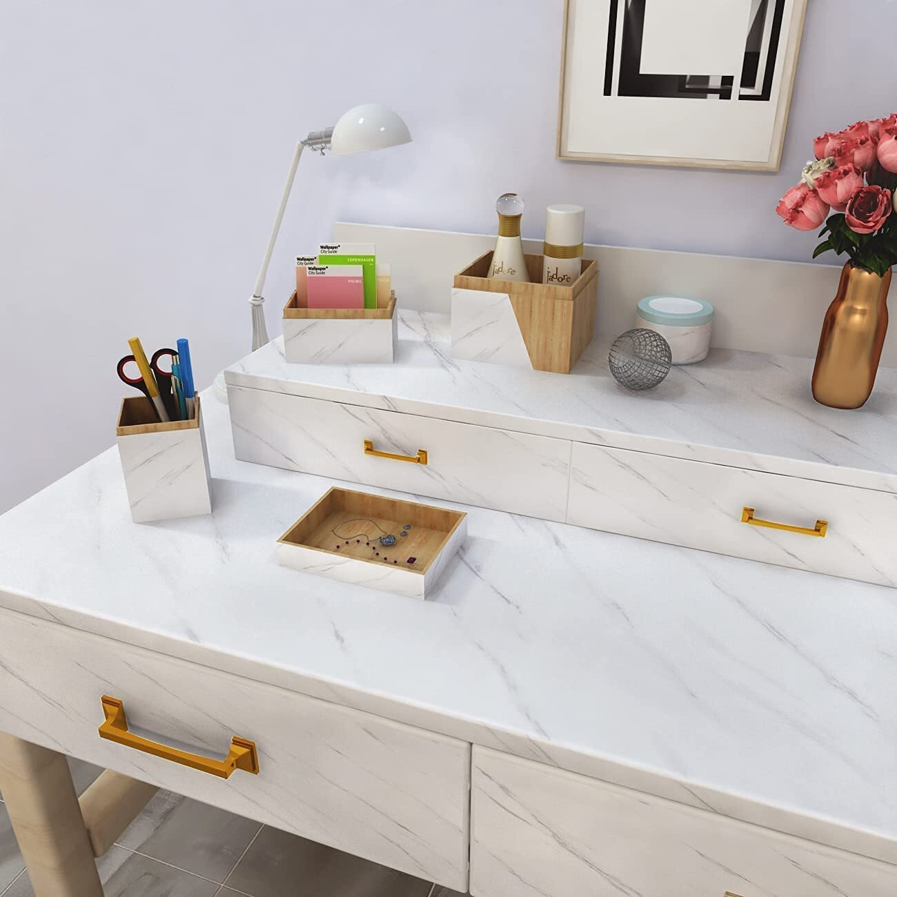 Narval Marble Wllpaper Granite Waterproof Walpaper Self Adhesive Gloss Vinyl Film Decorative Self Adhesive Paper For Countertops Furniture Wallpaper Shelf Paper Marble Effect (White Marble Y1)