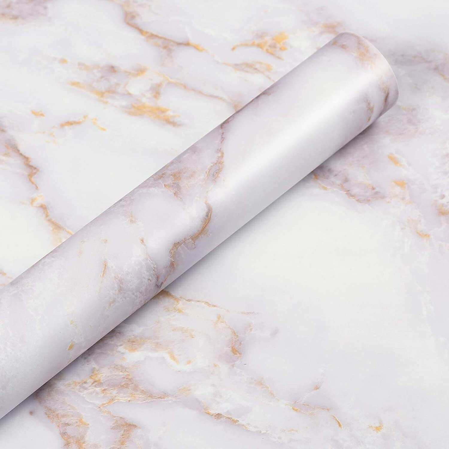 Nareval Marble Wllpaper Granite Waterproof Walpaper Self Adhesive Gloss Vinyl Film Decorative Self Adhesive Paper For Countertops Furniture Wallpaper Shelf Paper Marble Effect (White Gold Y1)