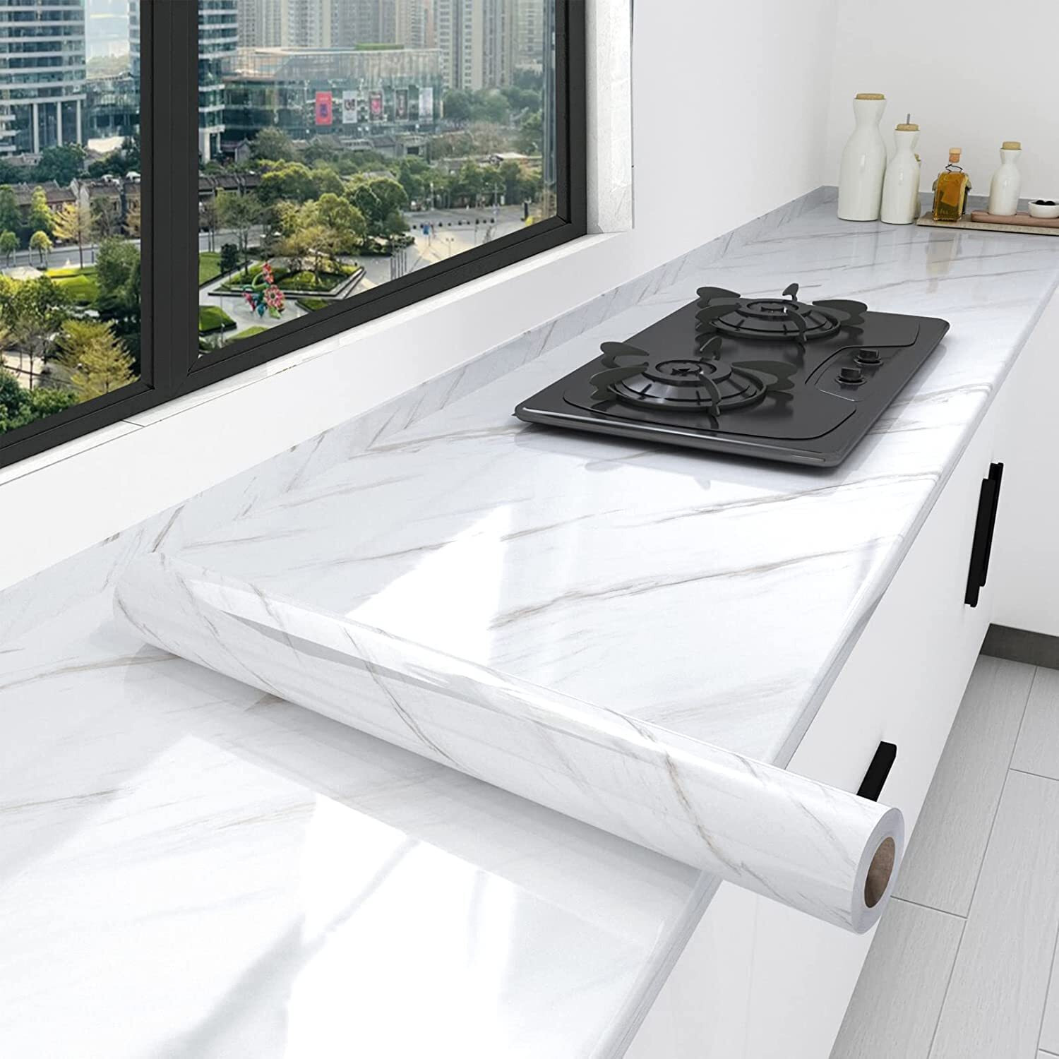 Nareval Marble Wllpaper Granite Waterproof Walpaper Self Adhesive Gloss Vinyl Film Decorative Self Adhesive Paper For Countertops Furniture Wallpaper Shelf Paper Marble Effect (White Marble Y4)