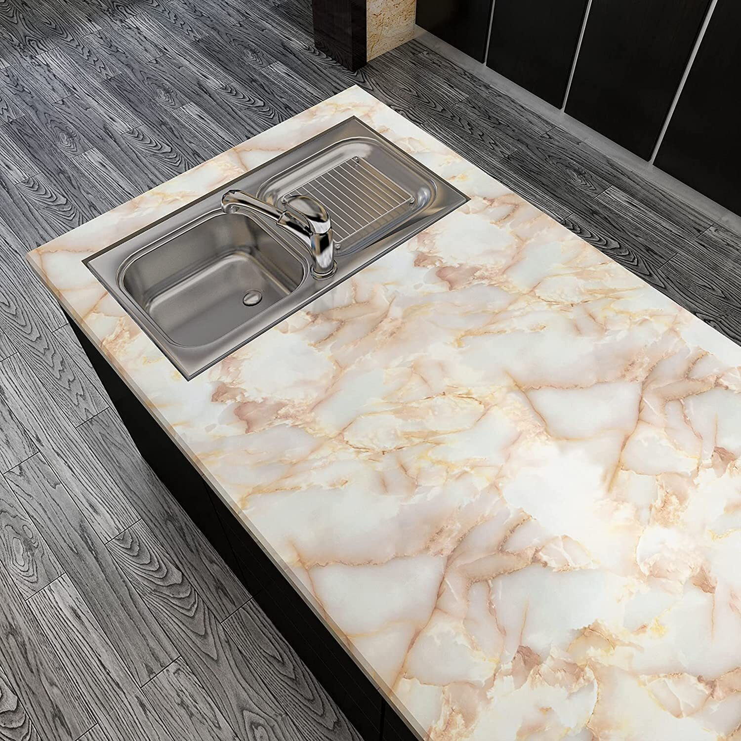 Nareval Marble Wllpaper Granite Waterproof Walpaper Self Adhesive Gloss Vinyl Film Decorative Self Adhesive Paper For Countertops Furniture Wallpaper Shelf Paper Marble Effect (Orange Marble Y3)