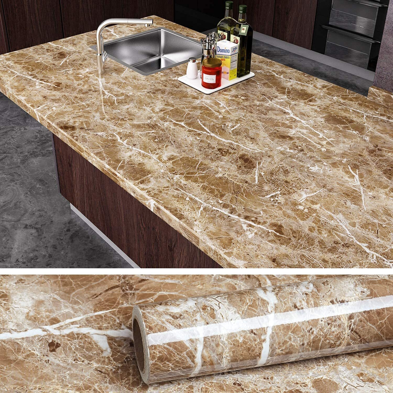 Nareval Brown Wallpaper Light Brown Walpaper For Kitchen Wallpaper For Kitchen Cabinet Waterproof Wallpaper For Kitchen Vinyl Table Sticker Size 60 * 200Cm (Light Coffee Y1)