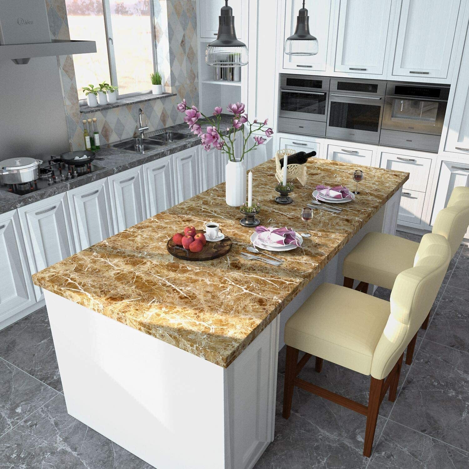 Nareval Brown Wallpaper Light Brown Walpaper For Kitchen Wallpaper For Kitchen Cabinet Waterproof Wallpaper For Kitchen Vinyl Table Sticker Size 60 * 200Cm (Light Coffee Y1)