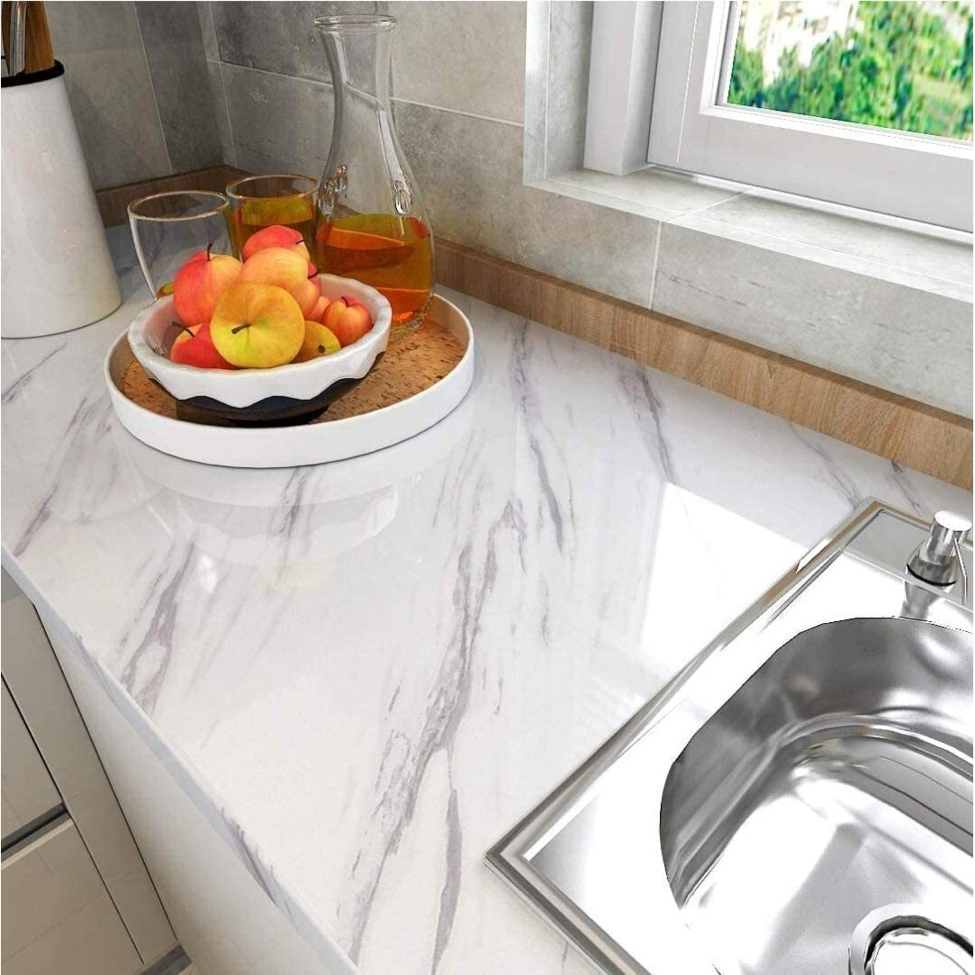 Nareval Marble Wllpaper Granite Waterproof Walpaper Self Adhesive Gloss Vinyl Film Decorative Self Adhesive Paper For Countertops Furniture Wallpaper Shelf Paper Marble Effect (White Marble Y3)