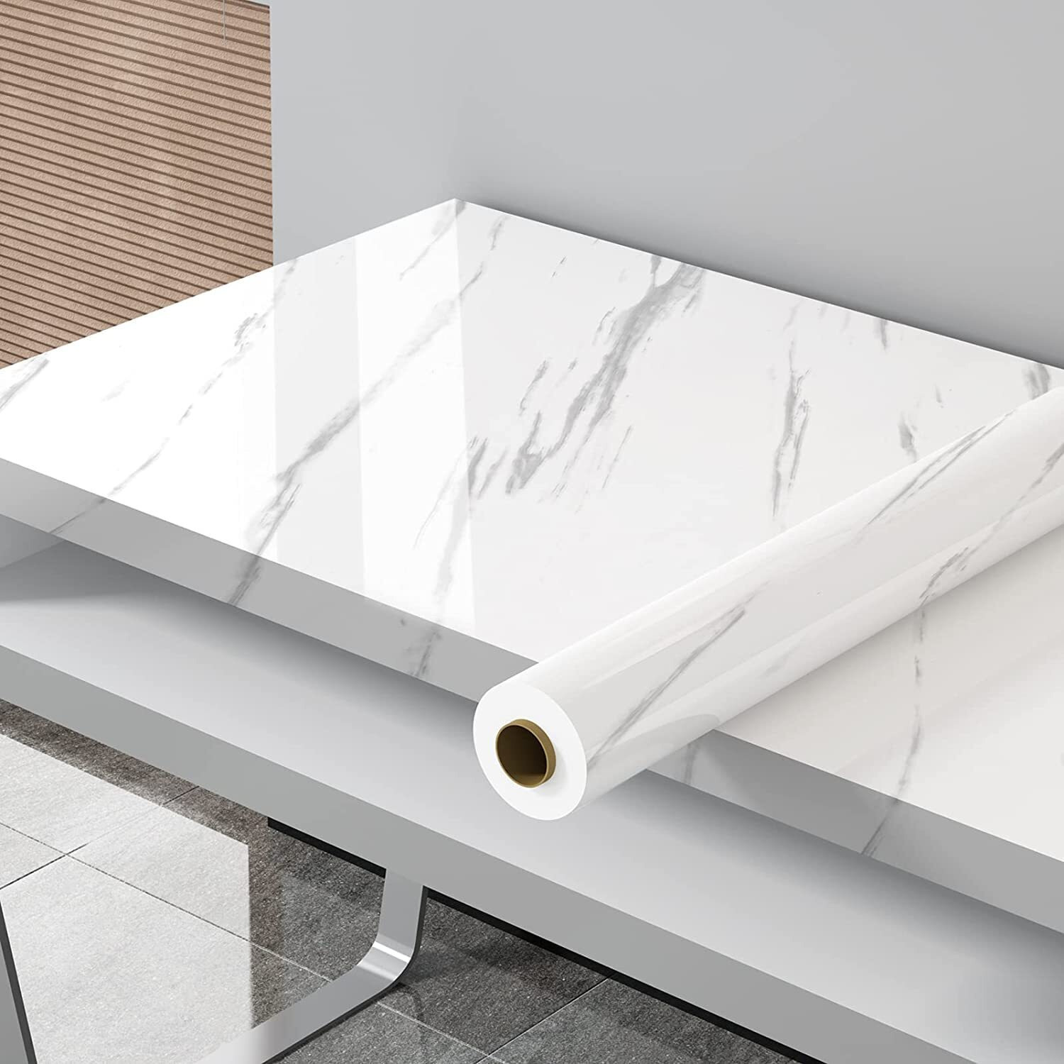 Nareval Marble Wllpaper Granite Waterproof Walpaper Self Adhesive Gloss Vinyl Film Decorative Self Adhesive Paper For Countertops Furniture Wallpaper Shelf Paper Marble Effect (White Marble Y3)