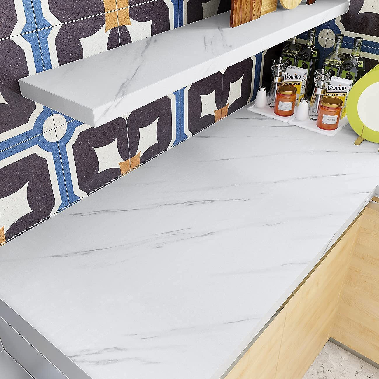 Narval Marble Wllpaper Granite Waterproof Walpaper Self Adhesive Gloss Vinyl Film Decorative Self Adhesive Paper For Countertops Furniture Wallpaper Shelf Paper Marble Effect (White Marble Y2)