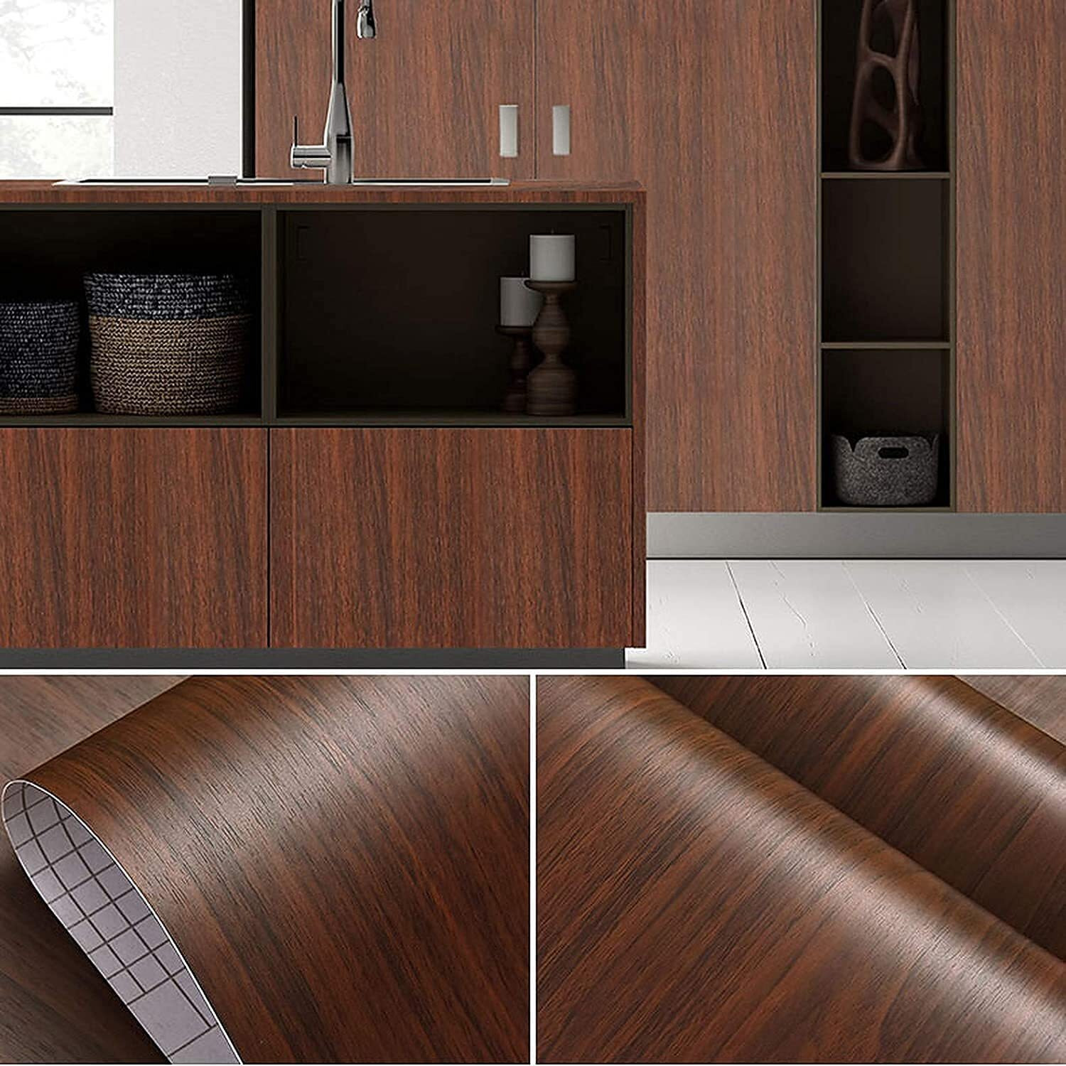 Nareval Marble Wllpaper Granite Waterproof Walpaper Self Adhesive Gloss Vinyl Film Decorative Self Adhesive Paper For Countertops Furniture Wallpaper Shelf Paper Marble Effect (Dark Wood Y3)