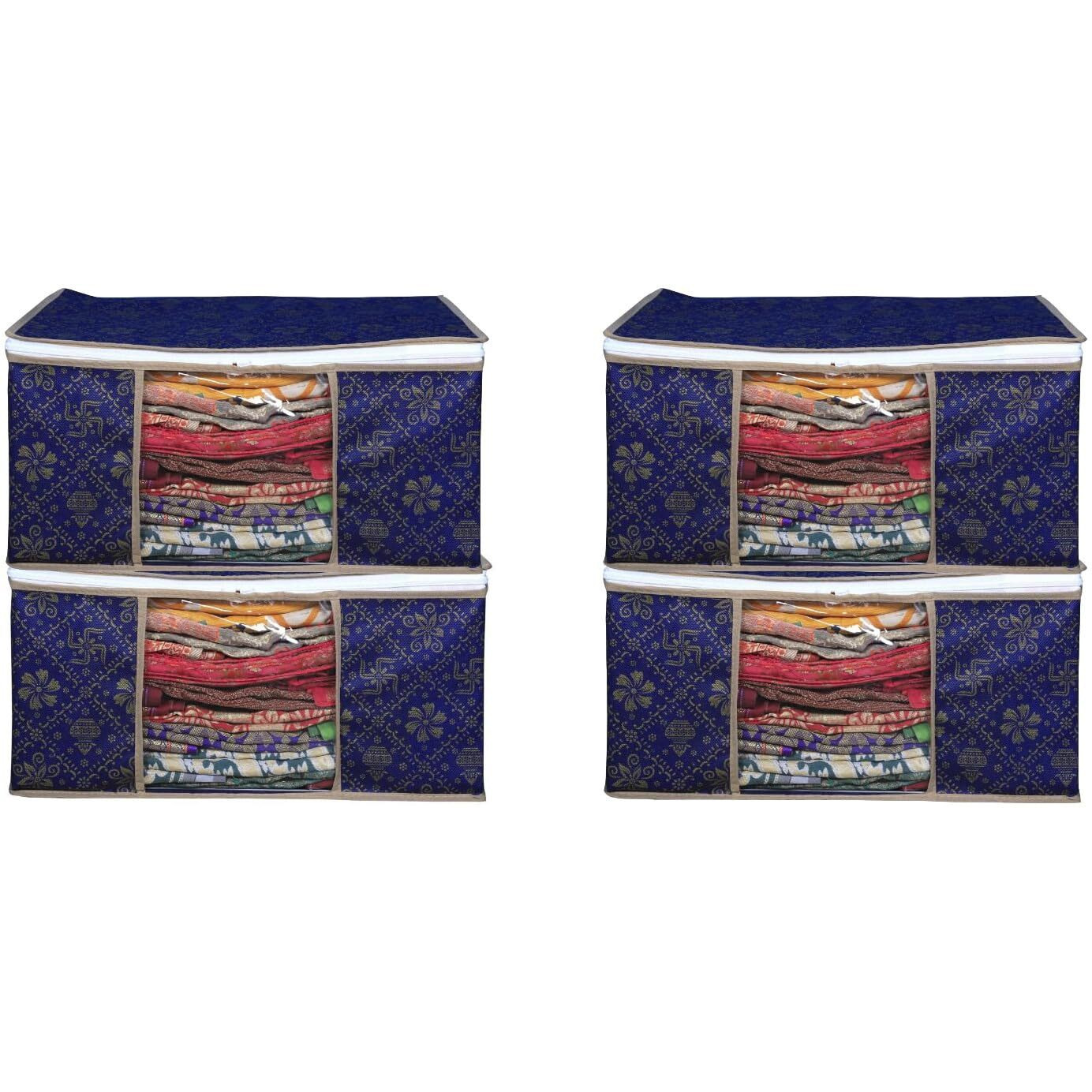 Acnos Non-Woven Premium Metalic Blue Design White Chain 4 Piece Non Woven Large Size Cloth Cover Set Pack Of 4