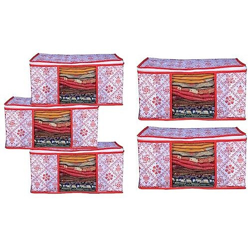 Acnos Premium Metalic Red Design White Chain 5 Piece Non Woven Large Size Cloth Cover Set Pack Of 5