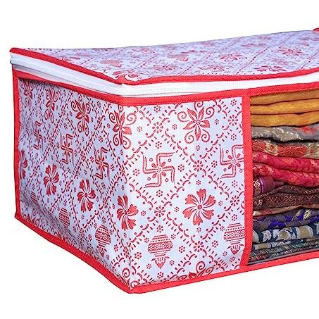Acnos Non-Woven Premium Metalic Red Design White Chain 3 Piece Non Woven Large Size Cloth Cover Set Pack Of 3