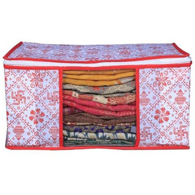 Acnos Non-Woven Premium Metalic Red Design White Chain 3 Piece Non Woven Large Size Cloth Cover Set Pack Of 3