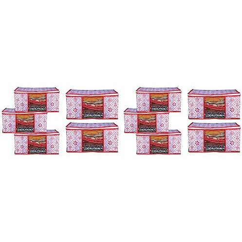 Acnos Premium Metalic Red Design White Chain 10 Piece Non Woven Large Size Cloth Cover Set Pack Of 10