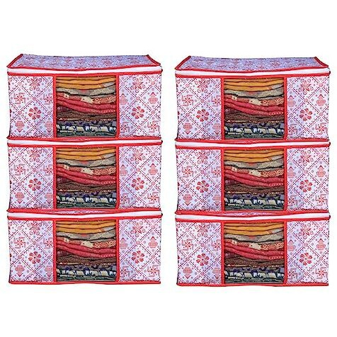 Acnos Premium Metalic Red Design White Chain 6 Piece Non Woven Large Size Cloth Cover Set Pack Of 6
