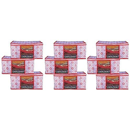 Acnos Premium Metalic Red Design White Chain 9 Piece Non Woven Large Size Cloth Cover Set Pack Of 9