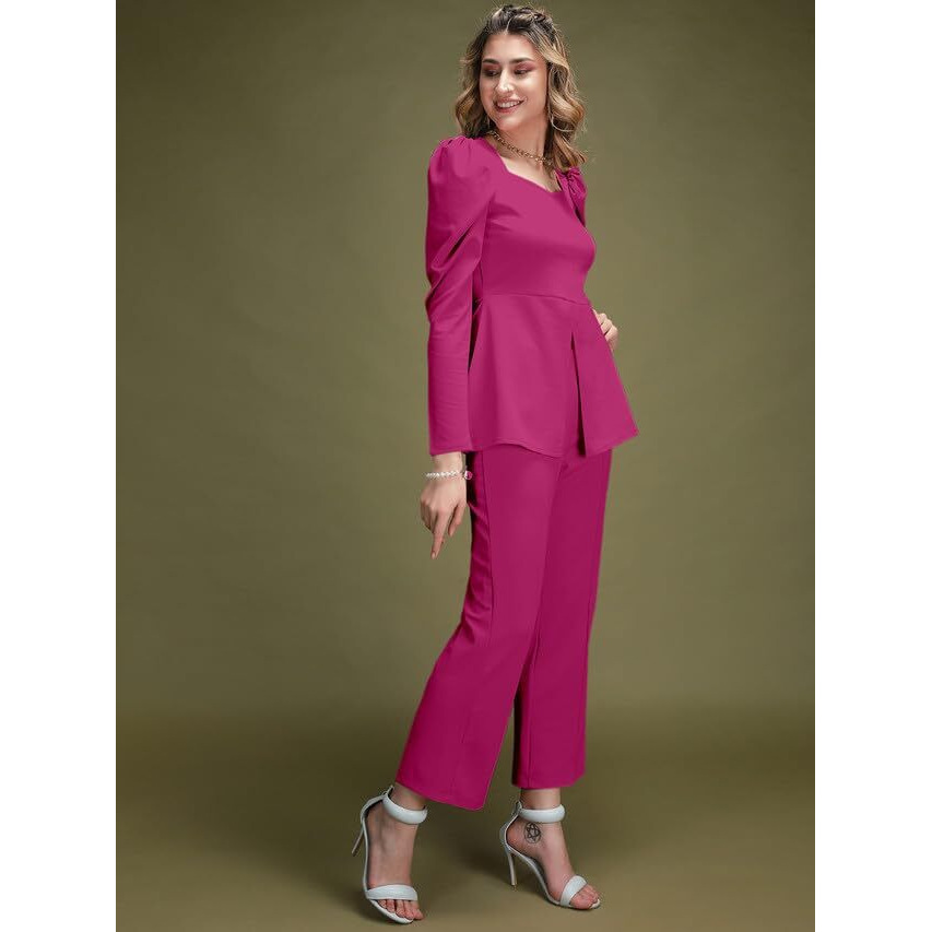 Siril Co Ord Set For Women | Co Ord Set For Women Stylish | 2 Piece Co-Ord Set | Travel Co Ord Set For Women | Office Wear Cord Set For Women (485Tk10679-S_Pink)