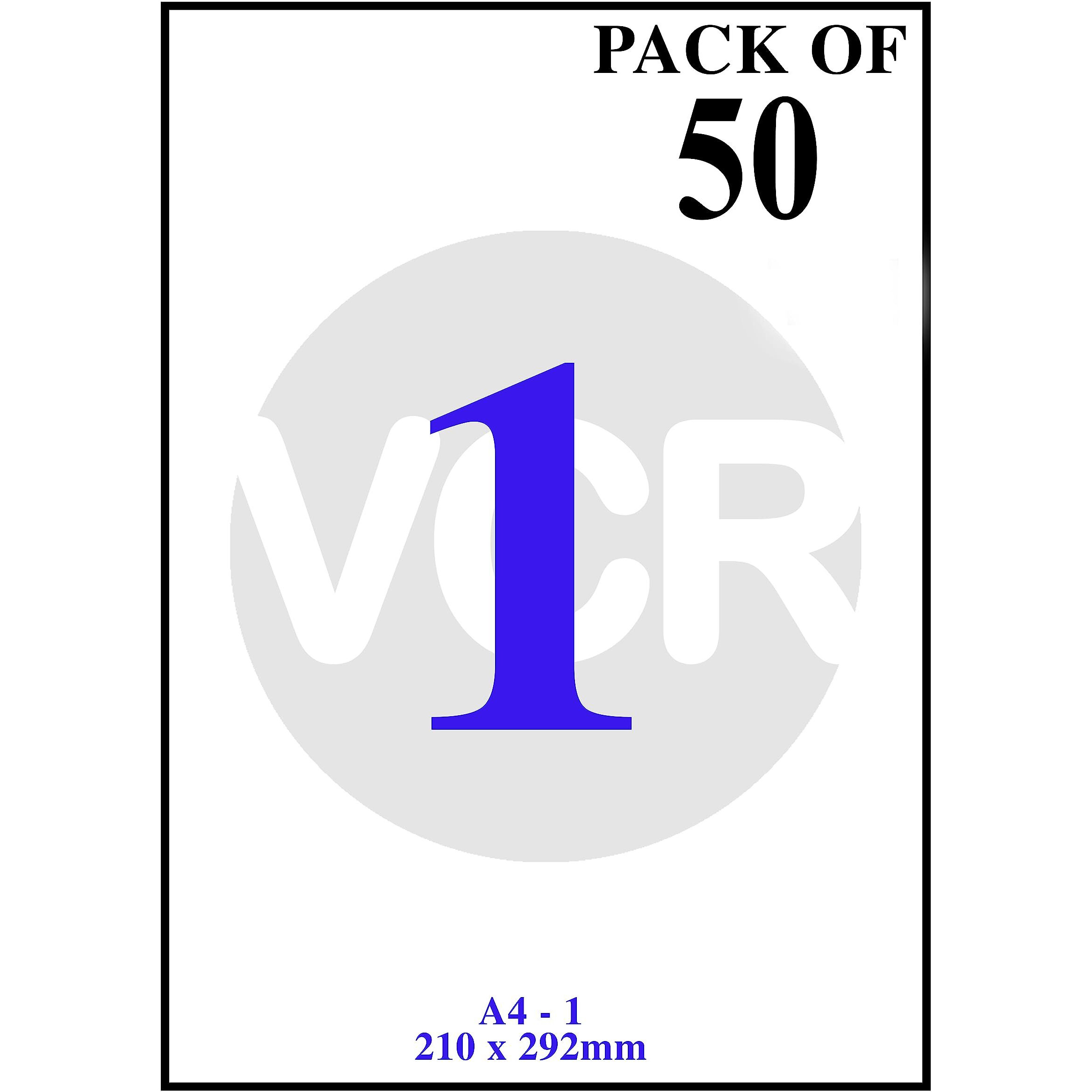 Vcr A4 Size White Self Adhesive Label/Sticker For Printer (Inject/Copier/Laser) - 1 Sticker Per Sheet - 50 Sheets Pack