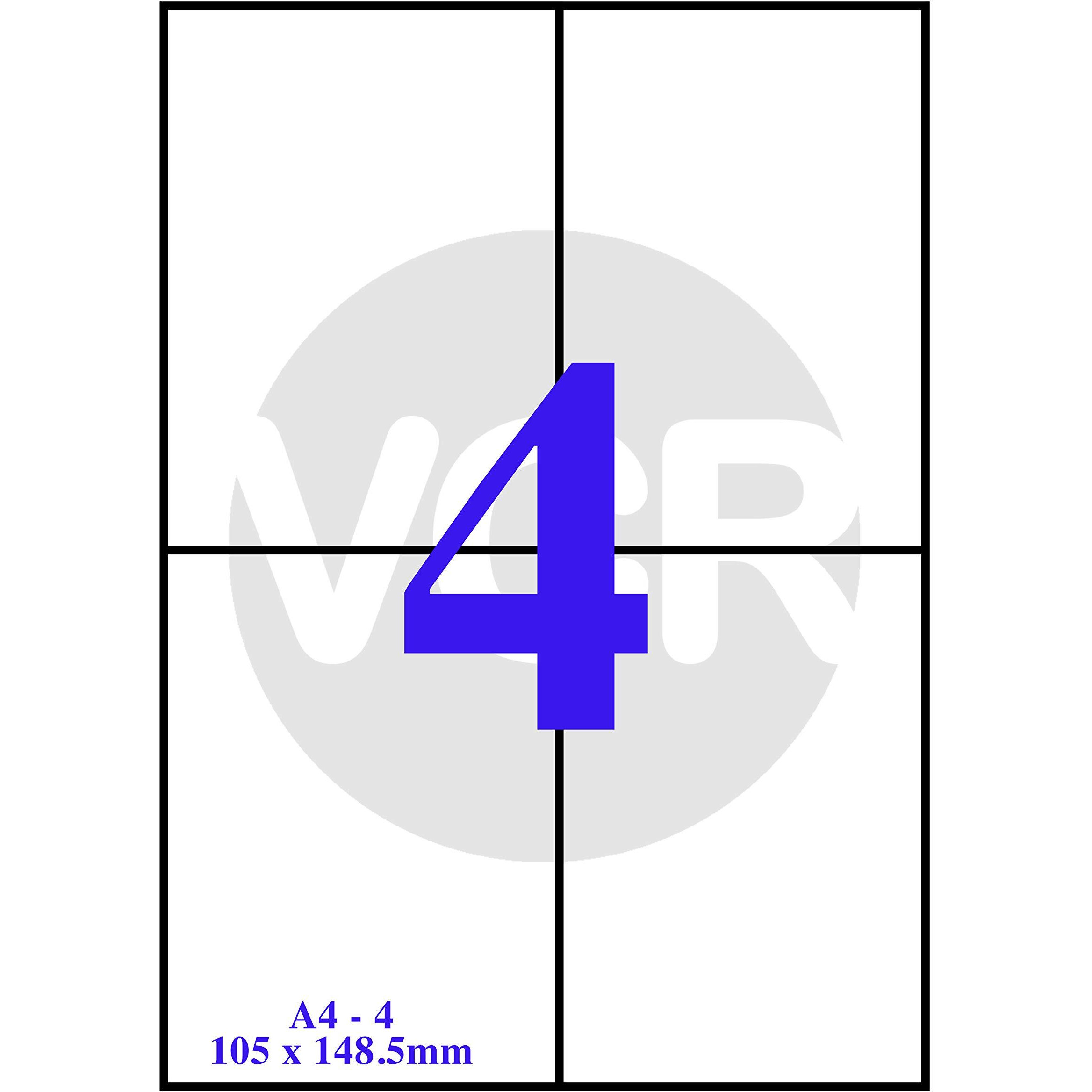 Vcr A4 Size White Self Adhesive Label/Sticker For Printer (Inject/Copier/Laser) - 4 Sticker Per Sheet - 25 Sheets Pack