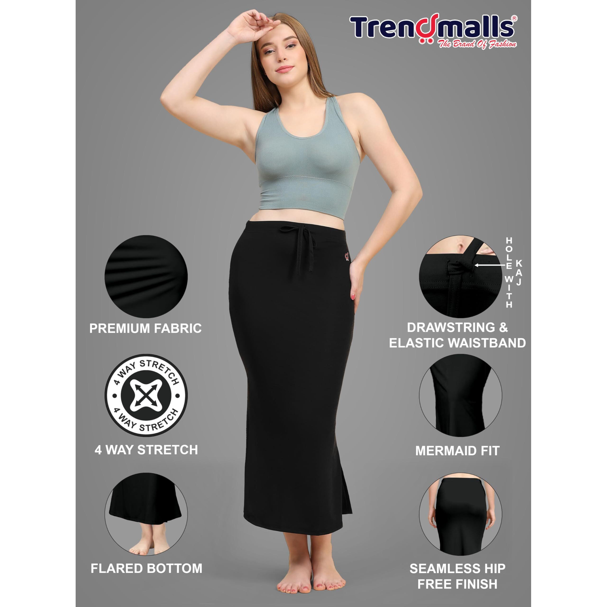 Trendmalls Women's Polyester Spandex Saree Shapewear Petticoat For Women, Cotton Blended,Petticoat,Skirts For Women,Shape Wear Dress For Saree Shaper Black