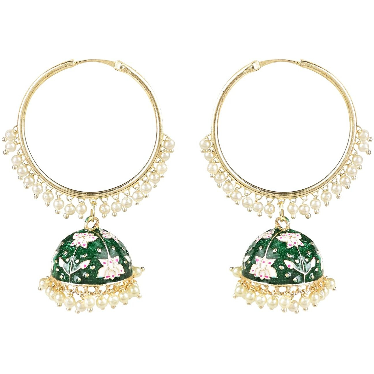 I Jewels 18K Gold Plated Traditional Handcrafted Meenakari Work Jhumki Earrings For Women/Girls (Green)